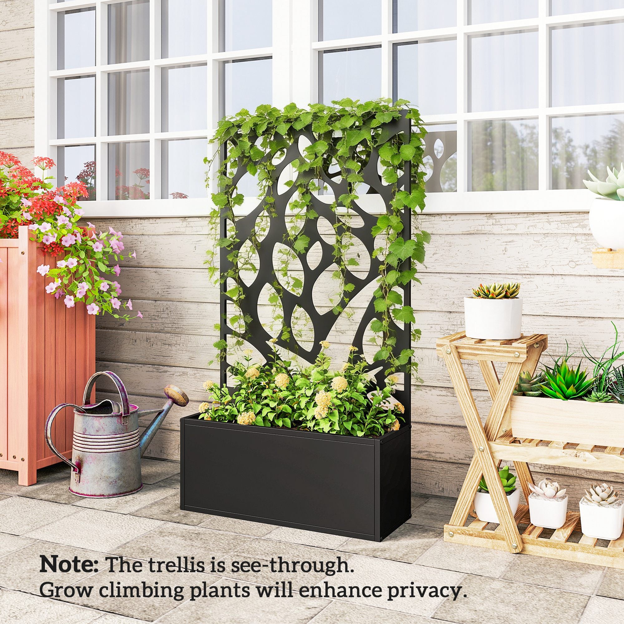 Elevated Metal Planter with Privacy Panel & Trellis, 61 x 23 x 113 cm (24 x 9.1 x 44.5 in)