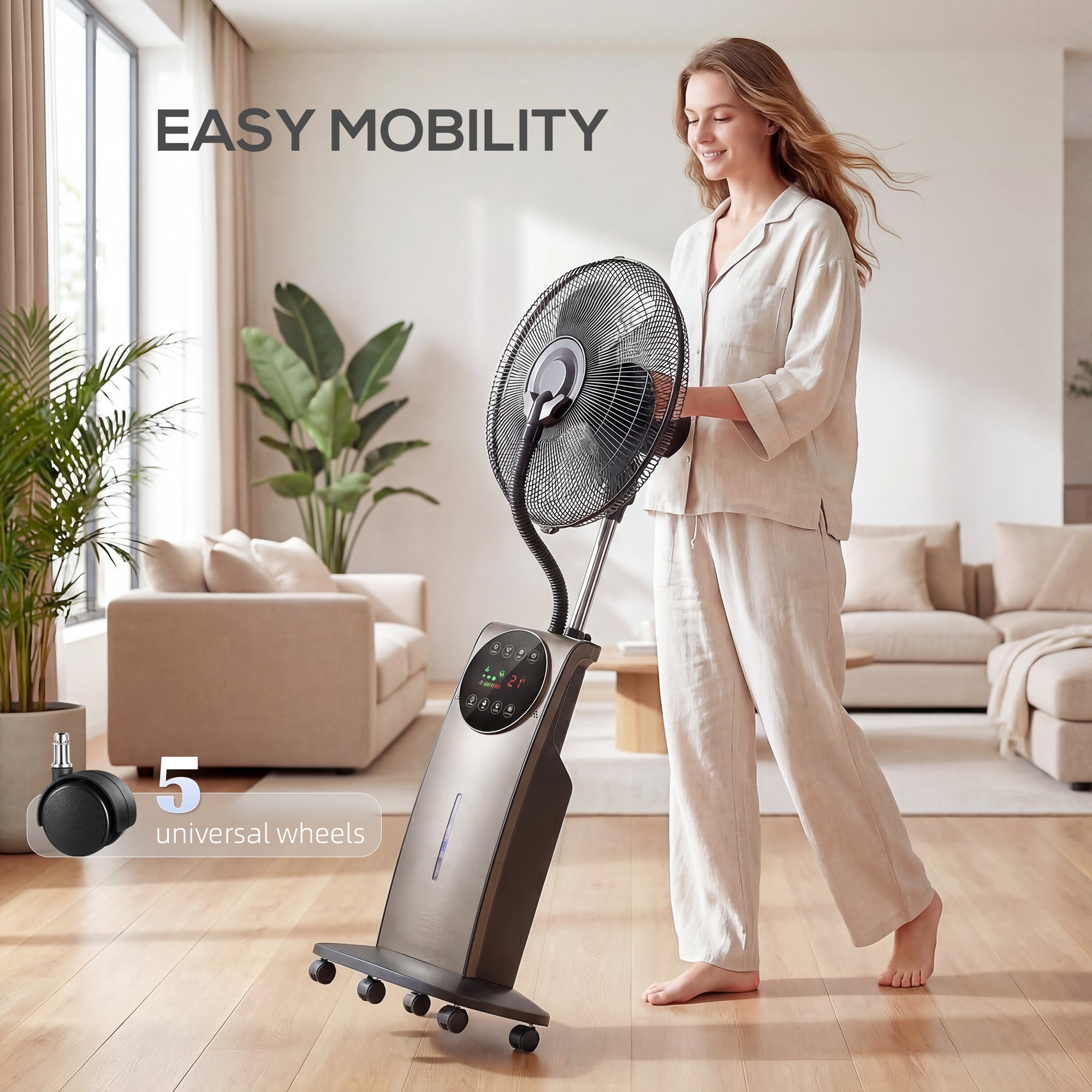 3‑in‑1 Misting Pedestal Fan, 90W, 54.3" Height, 70° Oscillation, 3 Speeds, 3 Modes, Negative Ion, Anti‑Mosquito, 3.1L Tank, Remote & 12H Timer