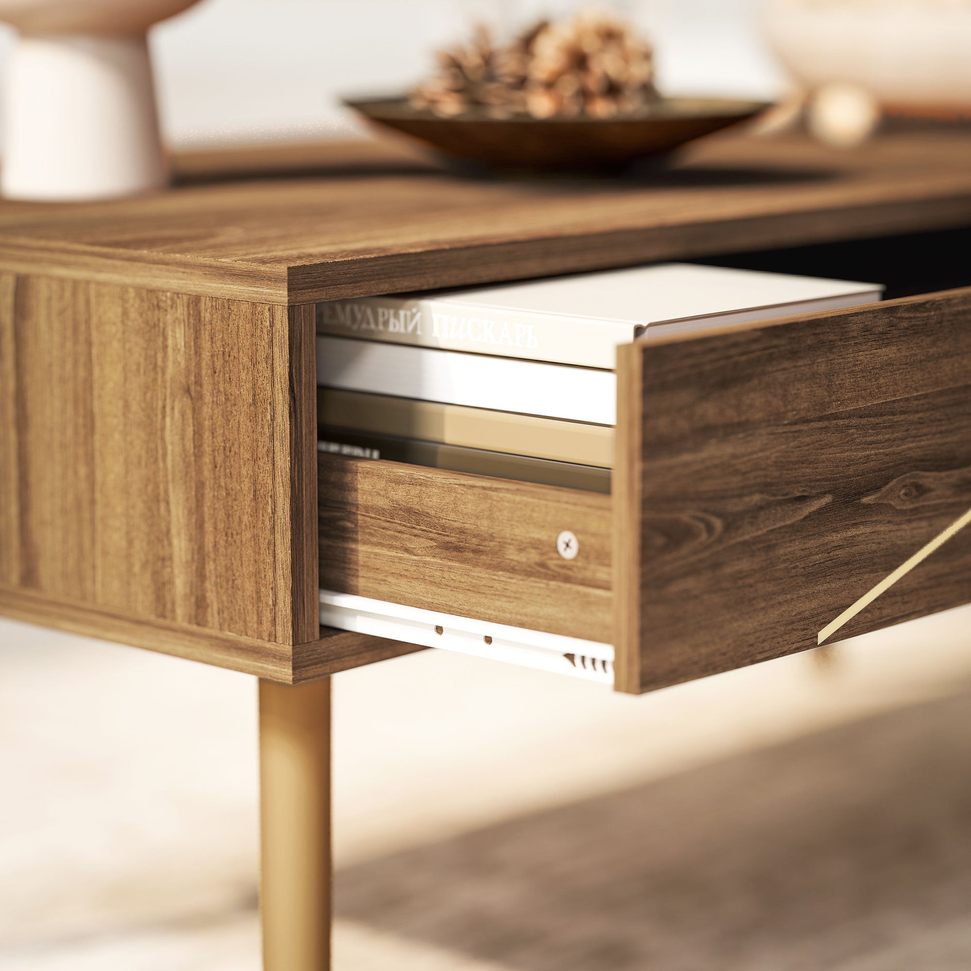 Coffee Table Low Table for Living Room with 2 Drawers and Steel Legs for Bedroom 100x50x41 cm Brown