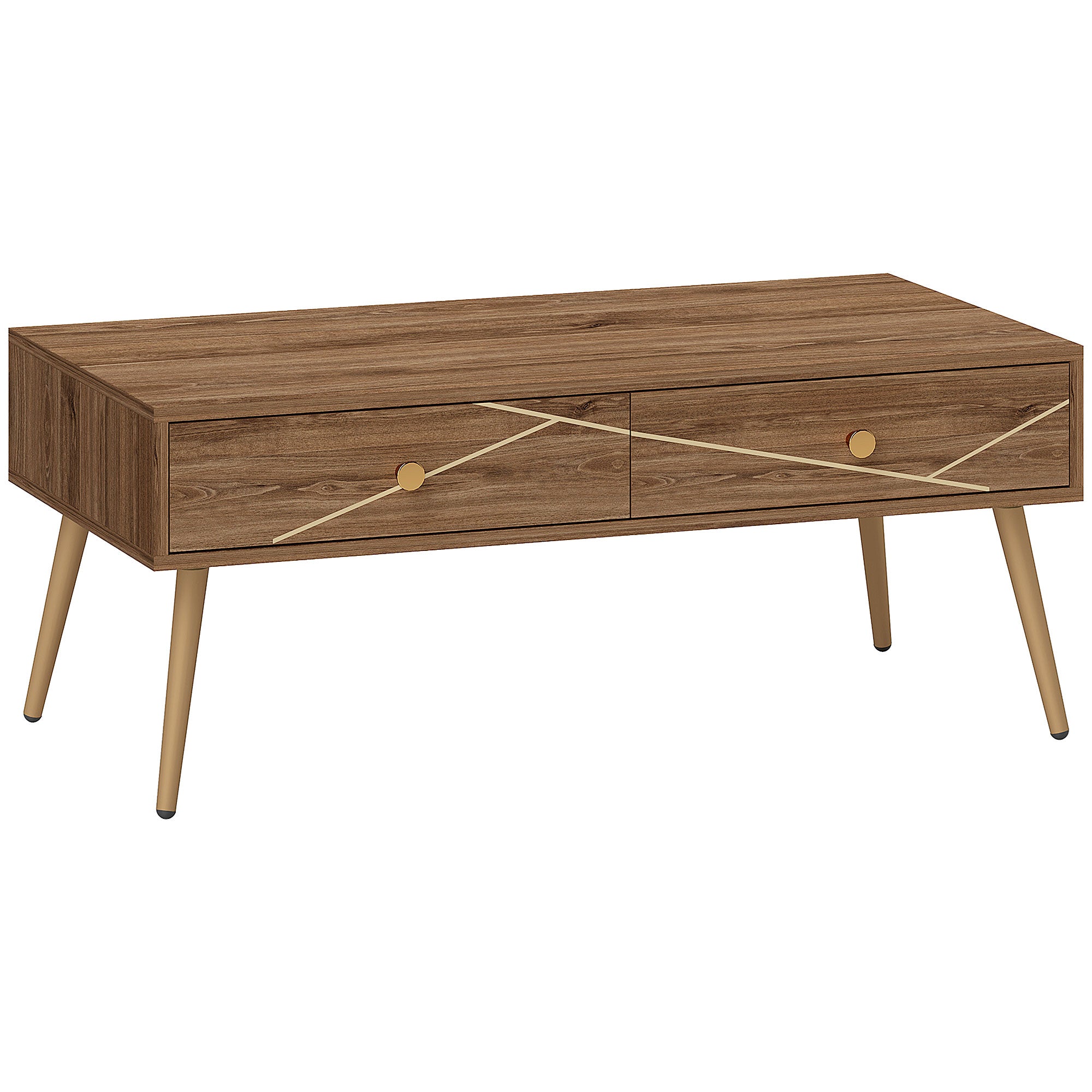 Coffee Table Low Table for Living Room with 2 Drawers and Steel Legs for Bedroom 100x50x41 cm Brown