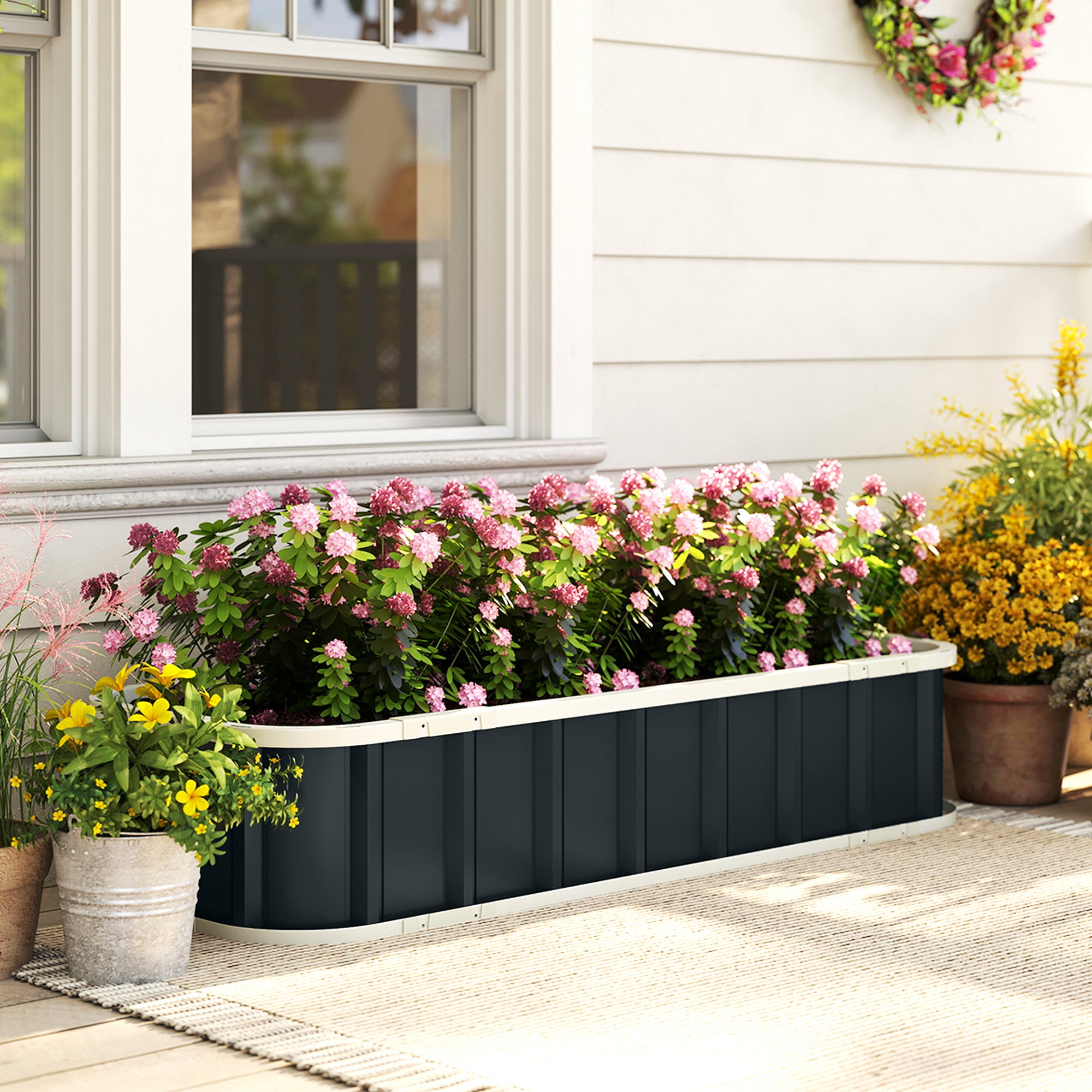 Raised Steel Garden Bed with Snap Locks, Folded-Edge Planter for Herbs, Flowers & Veggies — 53.5 x 20.5 x 12.2 in (136 x 52 x 31 cm)