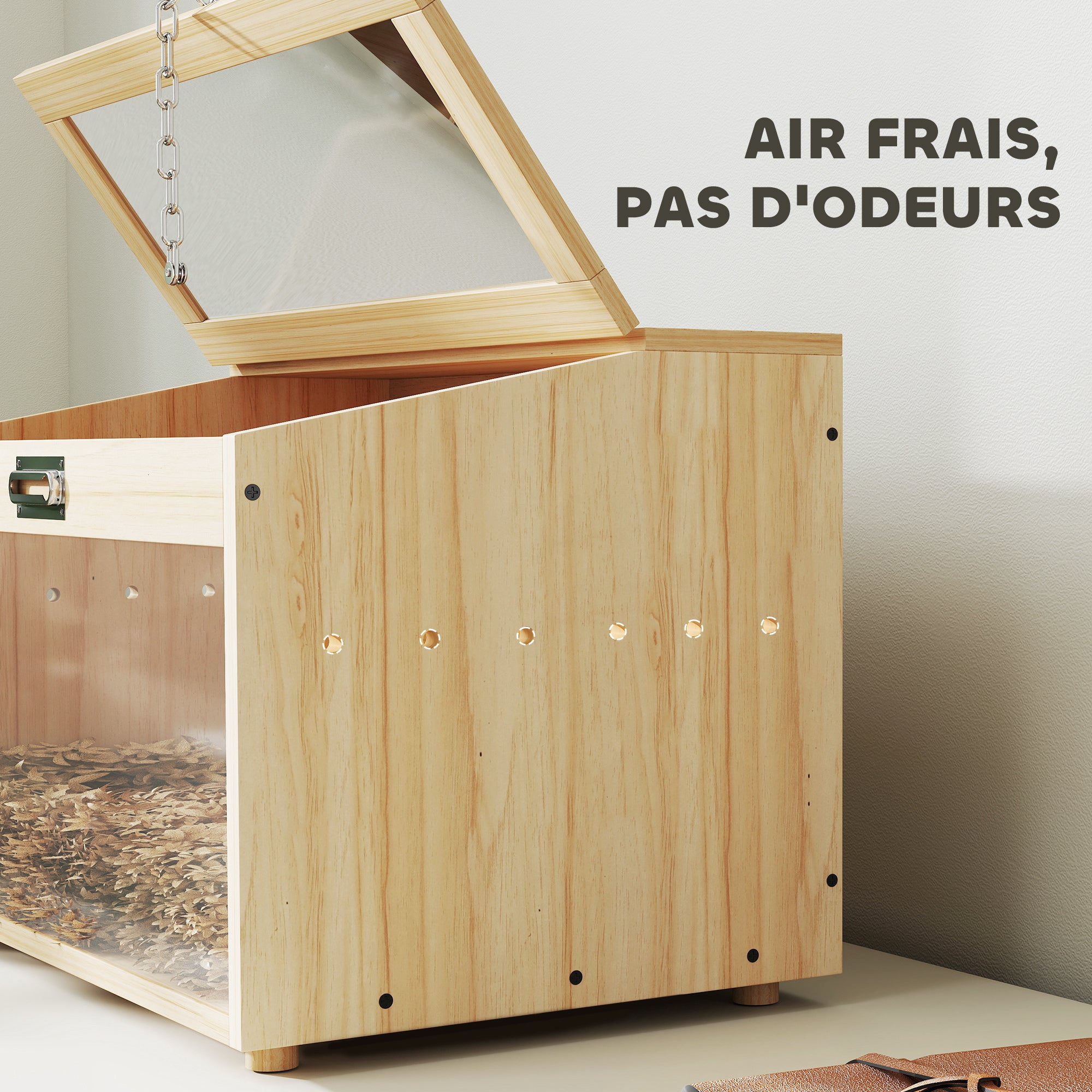 Wooden Hamster Cage, Mouse Cage with Openable Lid, Acrylic Window, and Ventilation Holes for Dwarf Hamsters and Gerbils, 55 x 35 x 35 cm, Natural Wood Effect