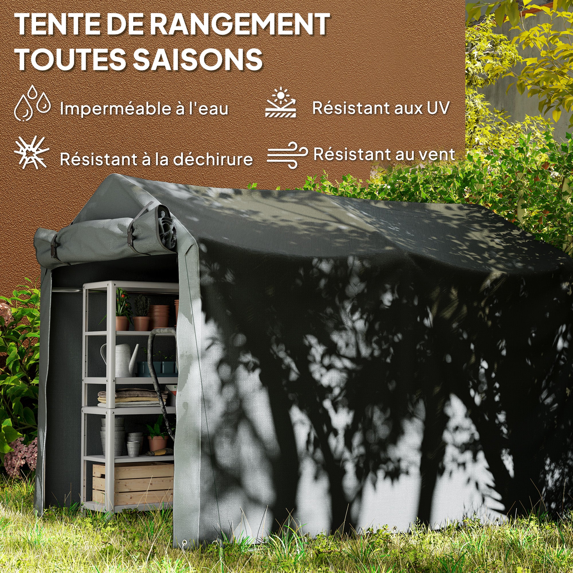 Garden Shelter 2 x 1.6 x 1.65m, Outdoor Bike Shelter with Galvanized Metal Frame, Waterproof and UV Resistant, Storage Tent for Bike, Motorcycle, Tools, Dark Gray
