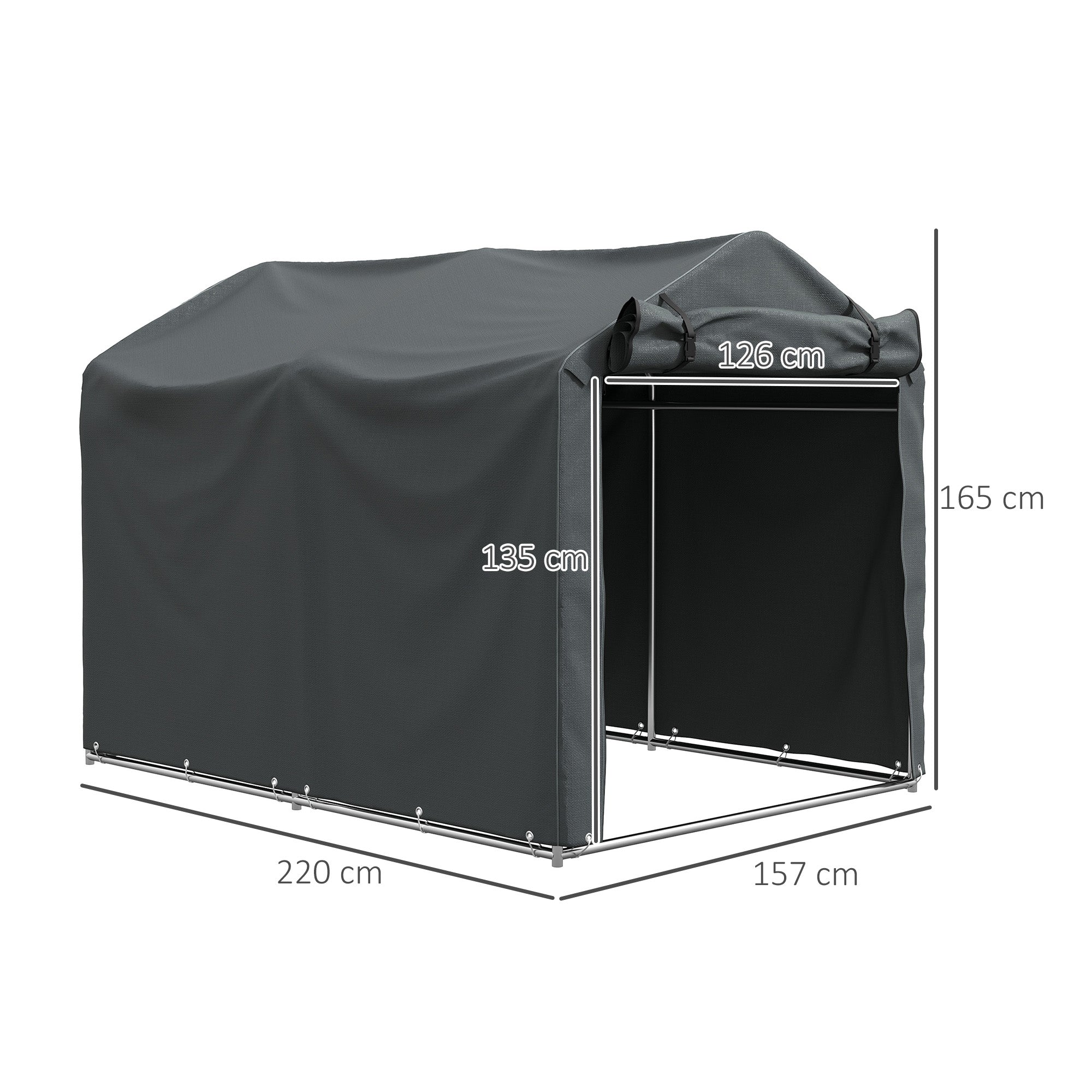 Garden Shelter 2 x 1.6 x 1.65m, Outdoor Bike Shelter with Galvanized Metal Frame, Waterproof and UV Resistant, Storage Tent for Bike, Motorcycle, Tools, Dark Gray