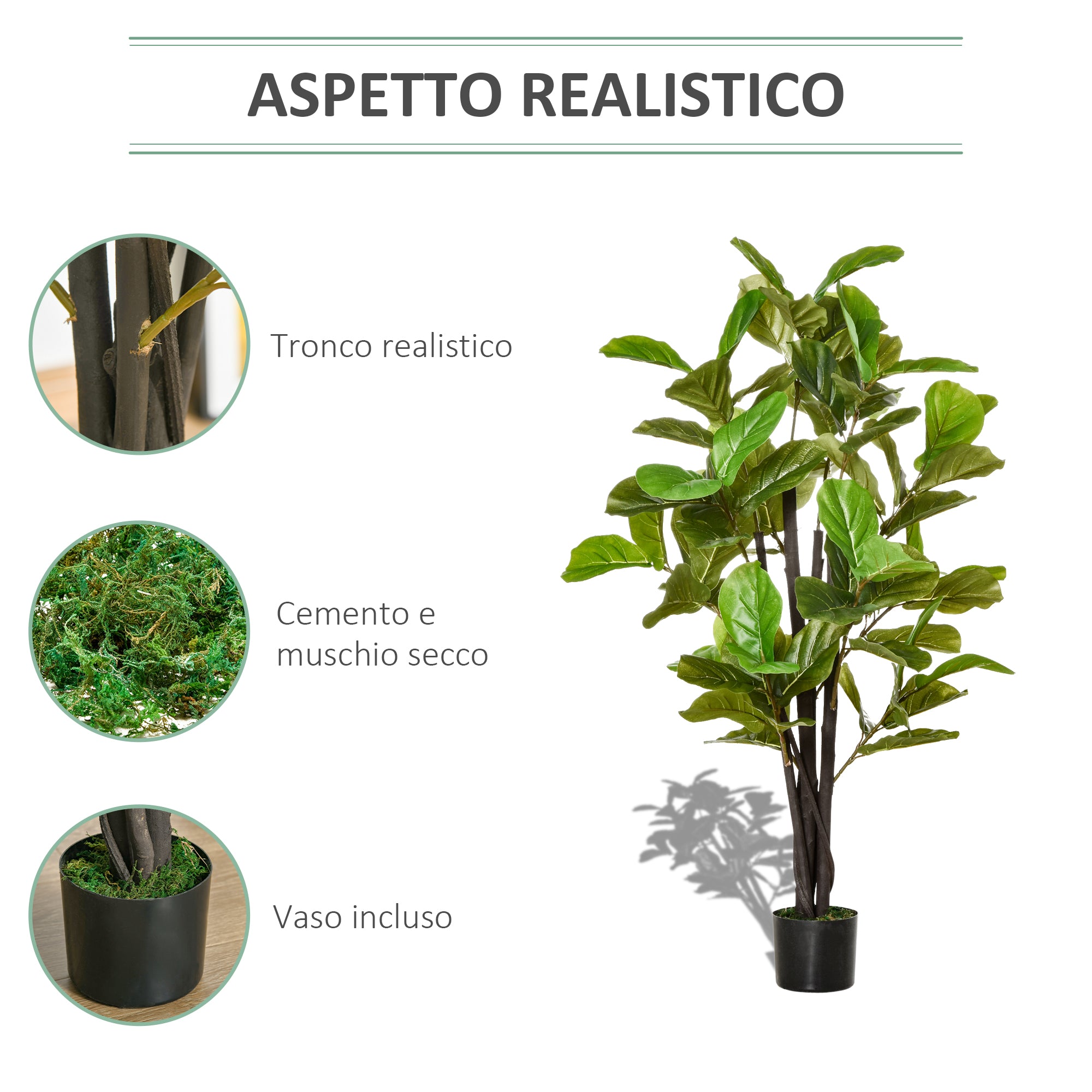 Artificial Ficus 130cm for Indoors and Outdoors, Realistic Artificial Plant with 78 Leaves