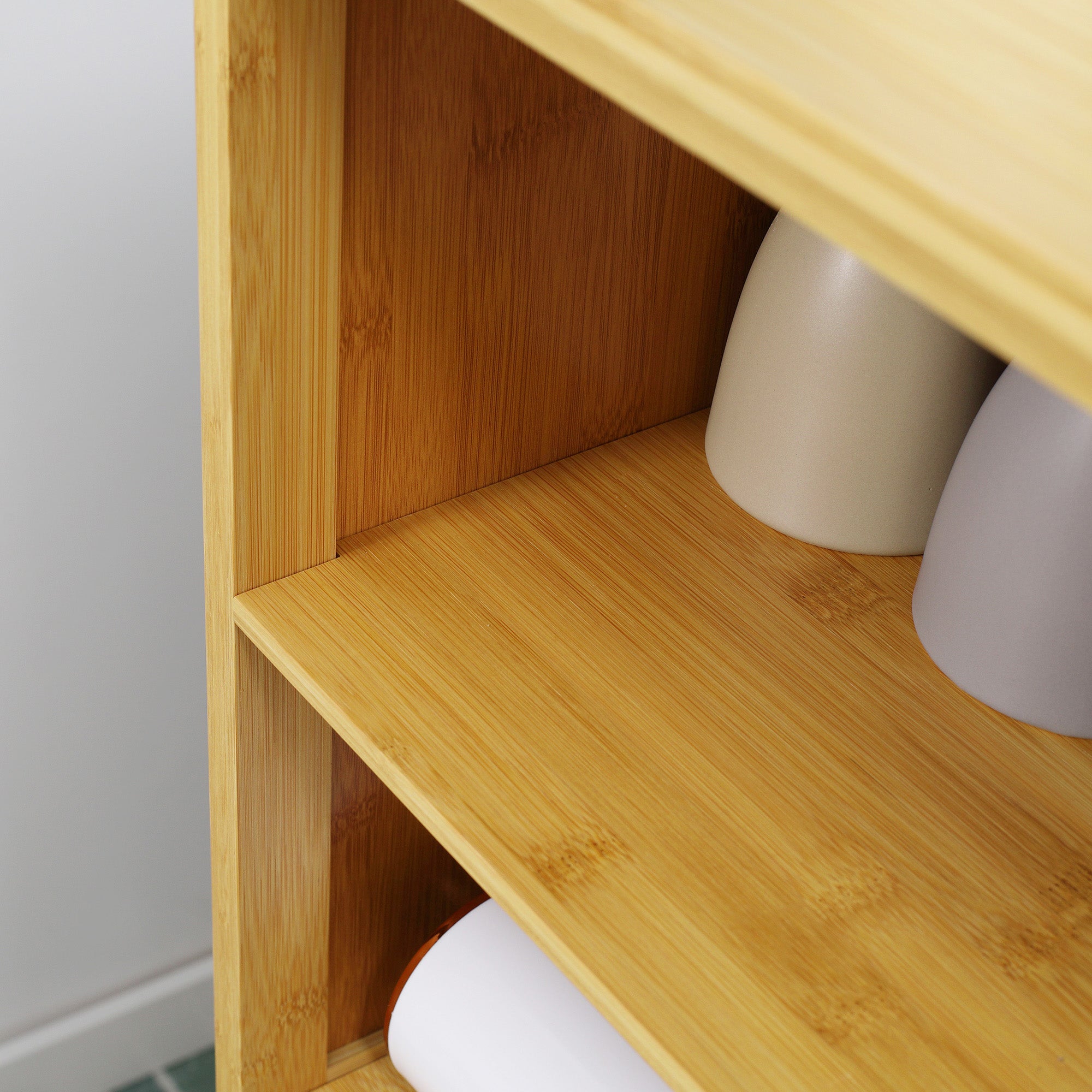 Bathroom Cabinet, Bamboo Under Cabinet, Bathroom Cabinet with Louvered Doors, Side Cabinet, Multipurpose Cabinet with Anti-Tip Device, Country Style, Natural Wood, 50 x 29 x 92 cm