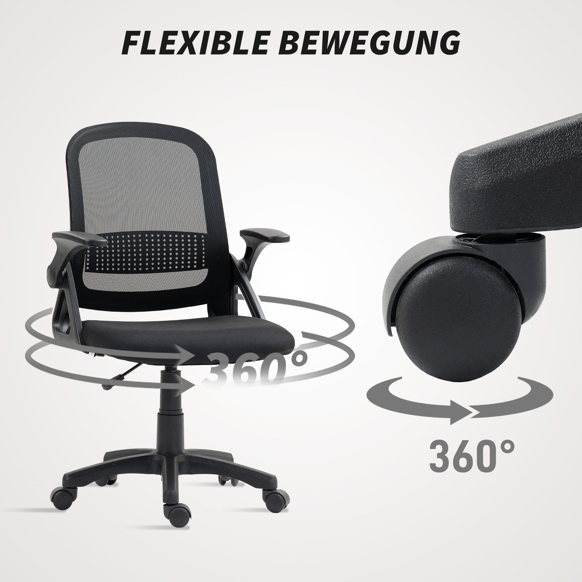 Ergonomic Mesh Office Chair with Flip-Up Arms, Lumbar Support, Height Adjustable Tilt Swivel — Black