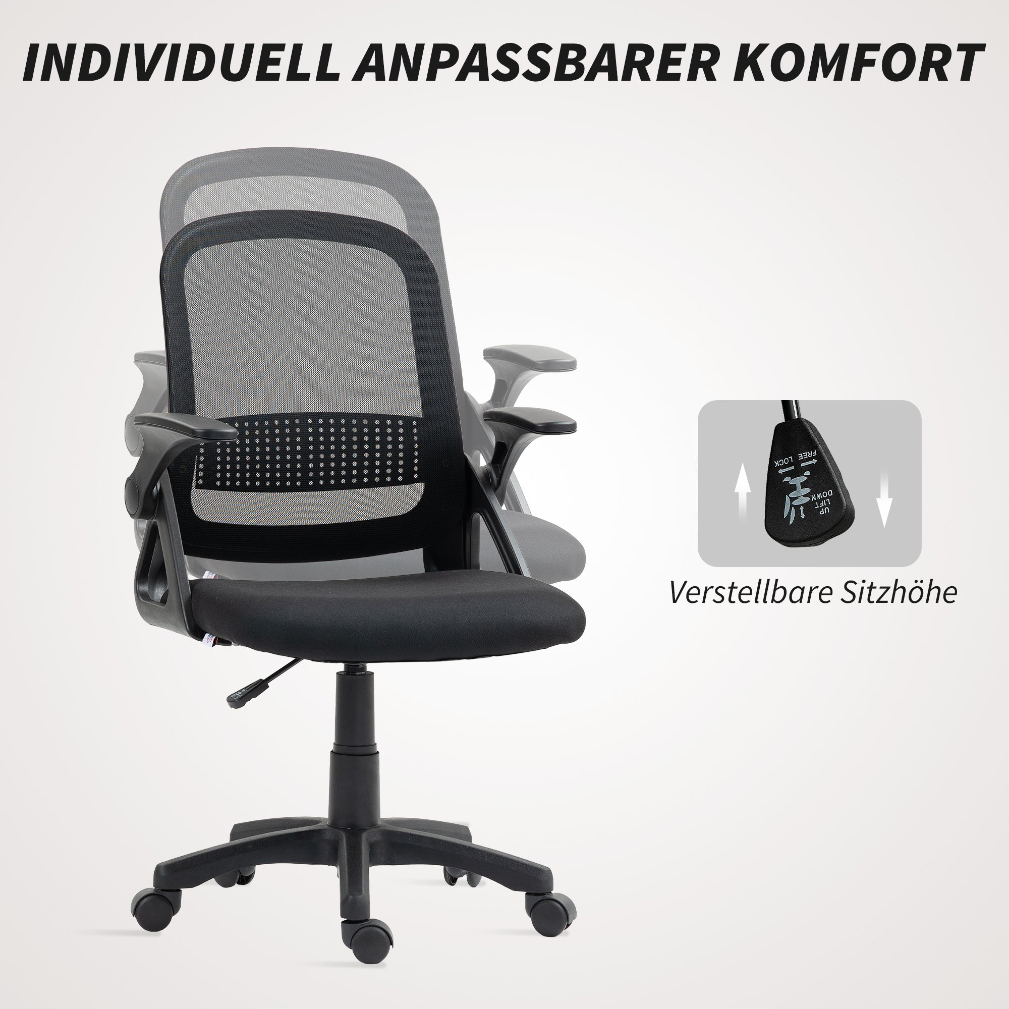 Ergonomic Mesh Office Chair with Flip-Up Arms, Lumbar Support, Height Adjustable Tilt Swivel — Black