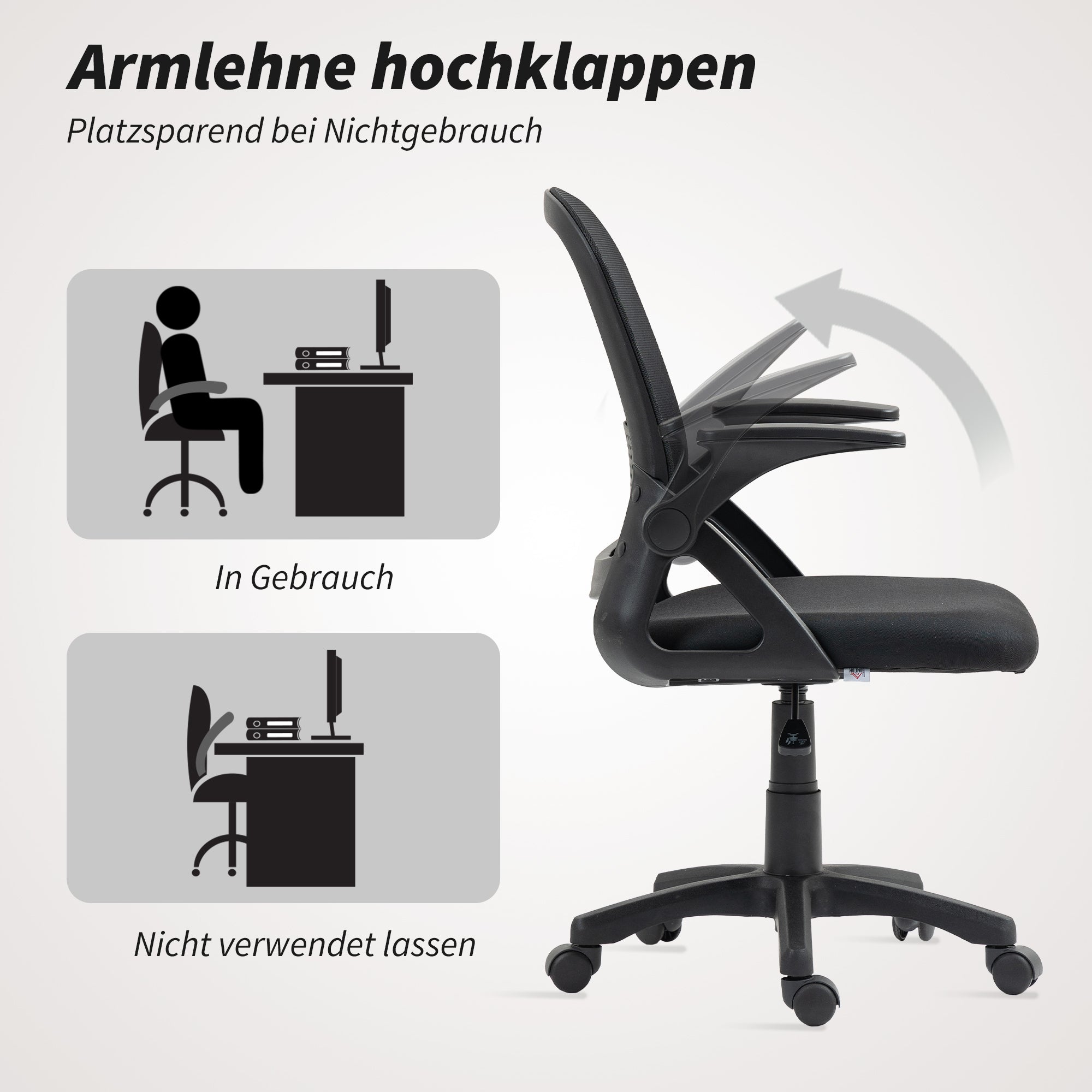 Ergonomic Mesh Office Chair with Flip-Up Arms, Lumbar Support, Height Adjustable Tilt Swivel — Black