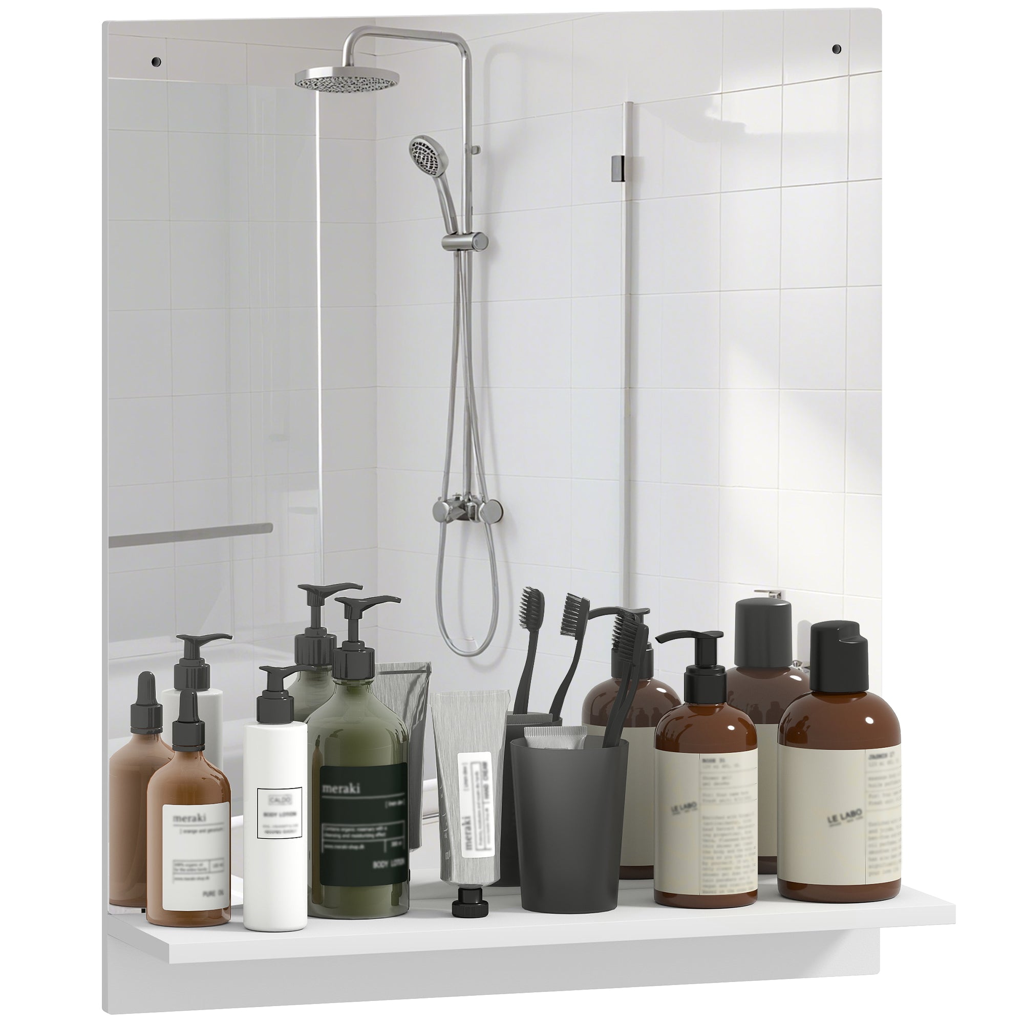 Wall Mirror with Shelf, 19.7 x 23.6 in (50 x 60 cm) — Modern Bathroom & Entryway Mirror, White