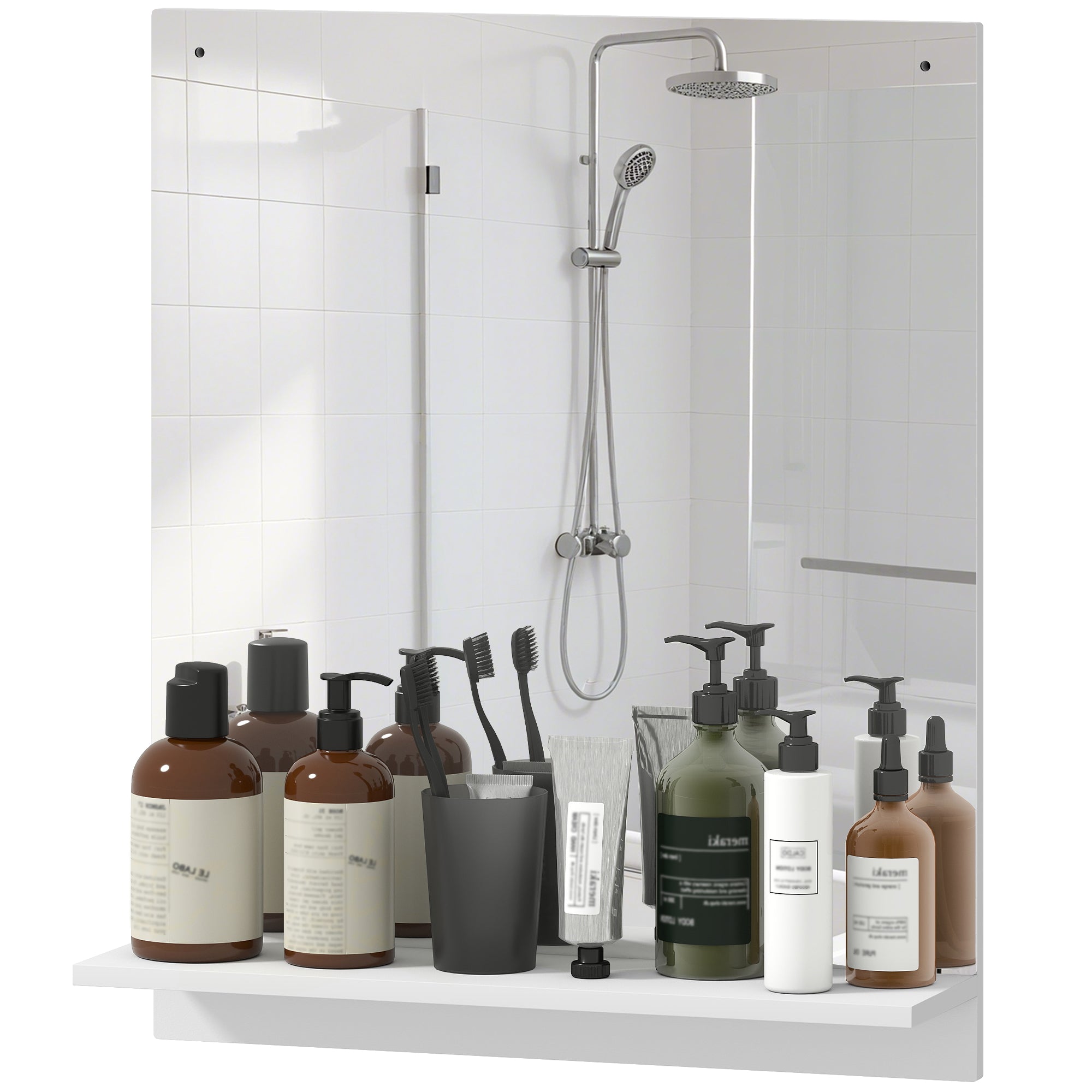 Wall Mirror with Shelf, 19.7 x 23.6 in (50 x 60 cm) — Modern Bathroom & Entryway Mirror, White