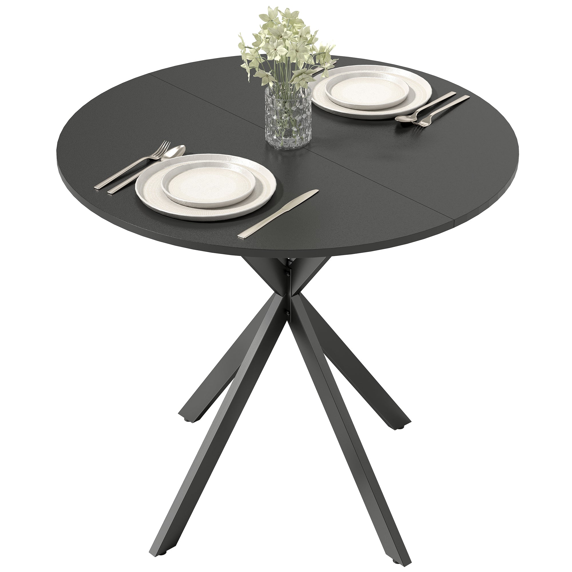 Round 31.5 in Industrial Dining Table with Steel X-Legs, 2-Person Kitchen Table, Black