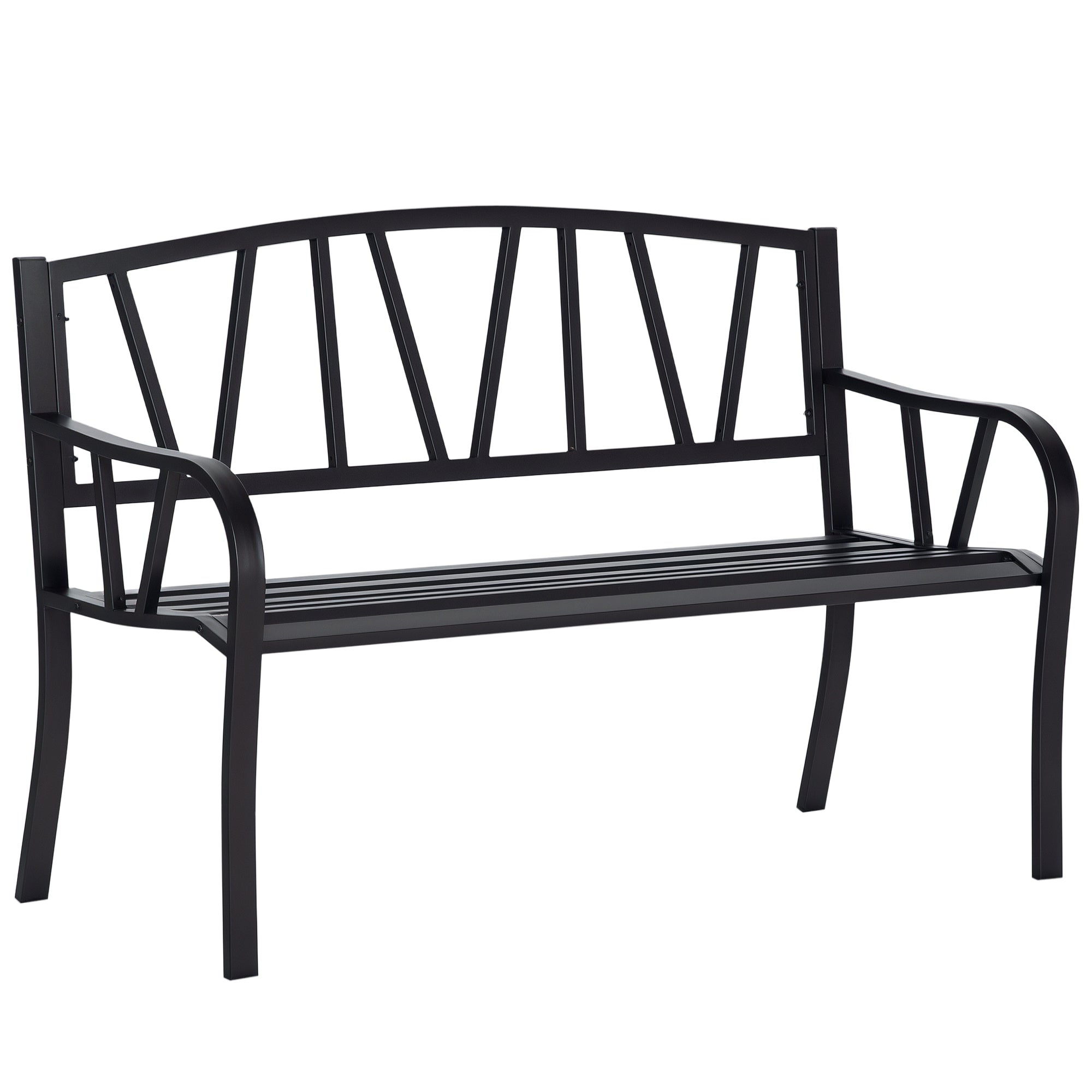 Black Waterproof Metal Garden Bench, Outdoor Iron 2-Seater Bench, 128x56x86cm