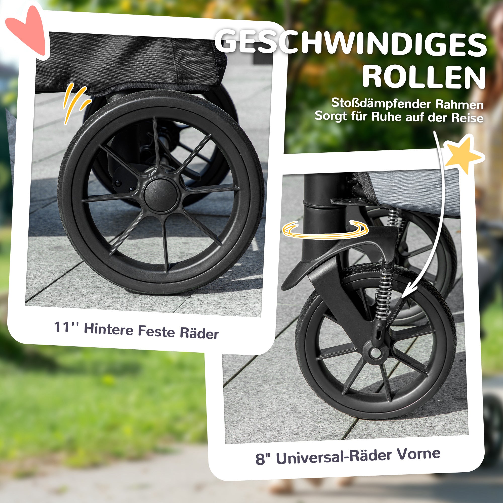 Dog Buggy Foldable Pet Stroller for Large Dogs & Cats up to 30 kg Cat Stroller with Cushion Mesh Windows Doors Storage Bag Cat Carriage with Safety Leashes, Brakes, Gray