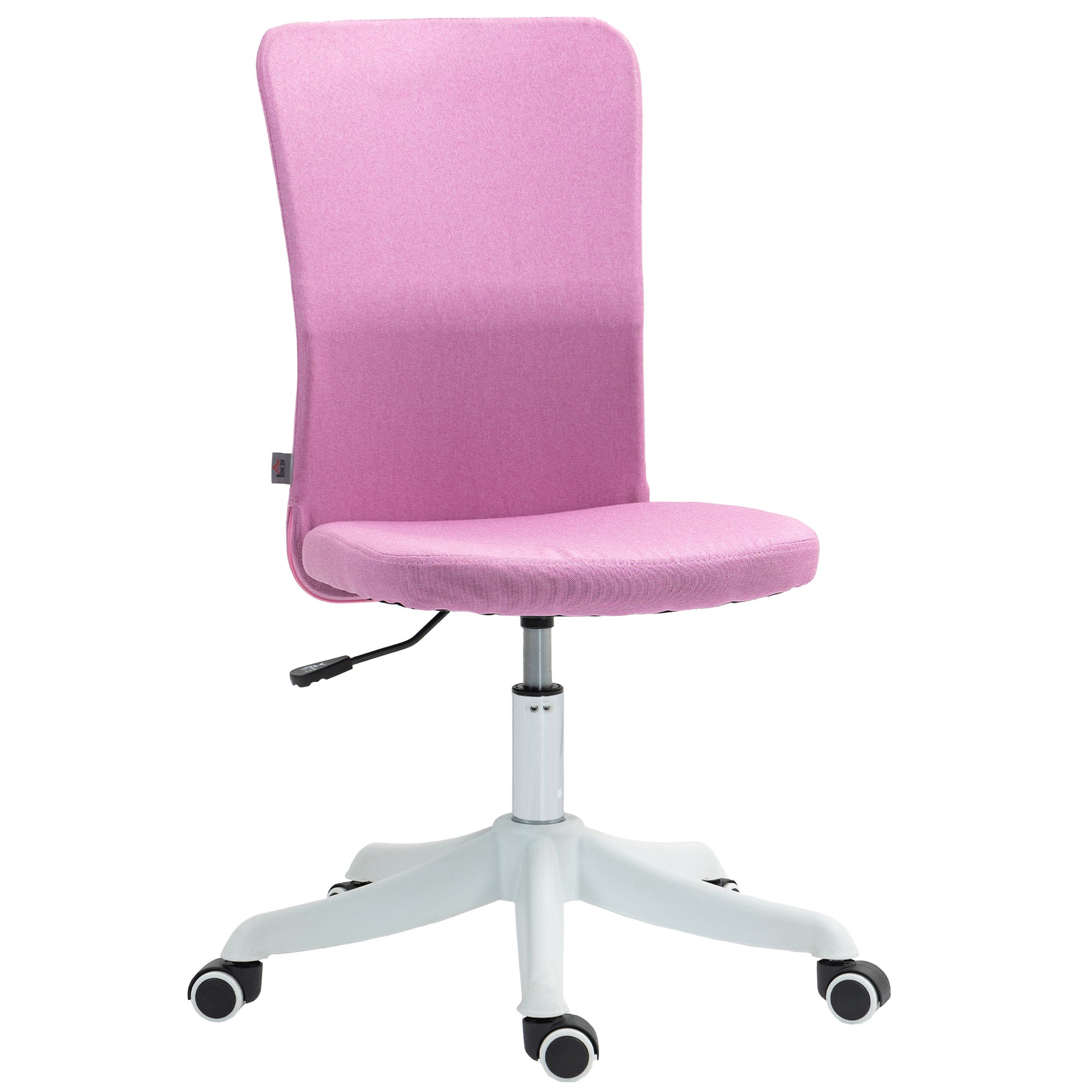 Armless Office Chair Swivel Desk Chair Upholstered in Synthetic Linen with Adjustable Height for Study Bedroom Vanity Load 120 kg Pink
