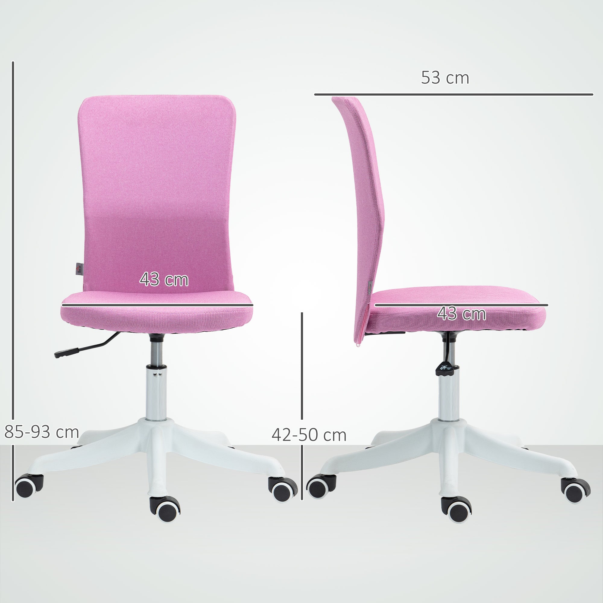 Armless Office Chair Swivel Desk Chair Upholstered in Synthetic Linen with Adjustable Height for Study Bedroom Vanity Load 120 kg Pink