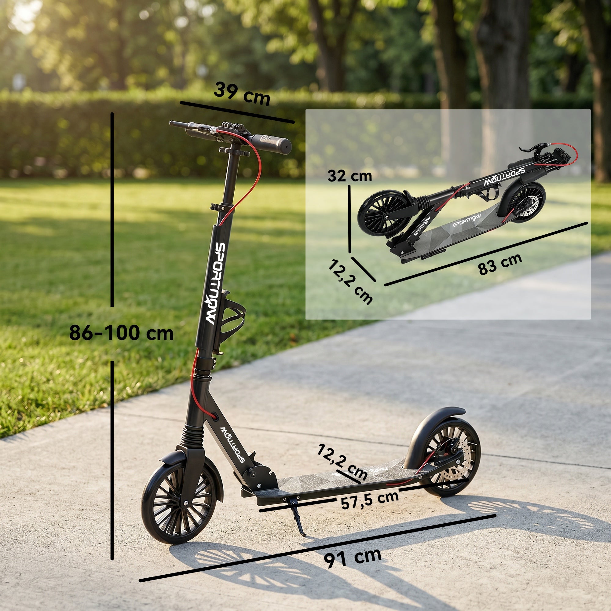 SPORTNOW Adjustable & Folding Aluminum City Scooter — 8" PU Wheels, ABEC-7 Bearings, Dual Brakes, Cup Holder — Up to 220 lb