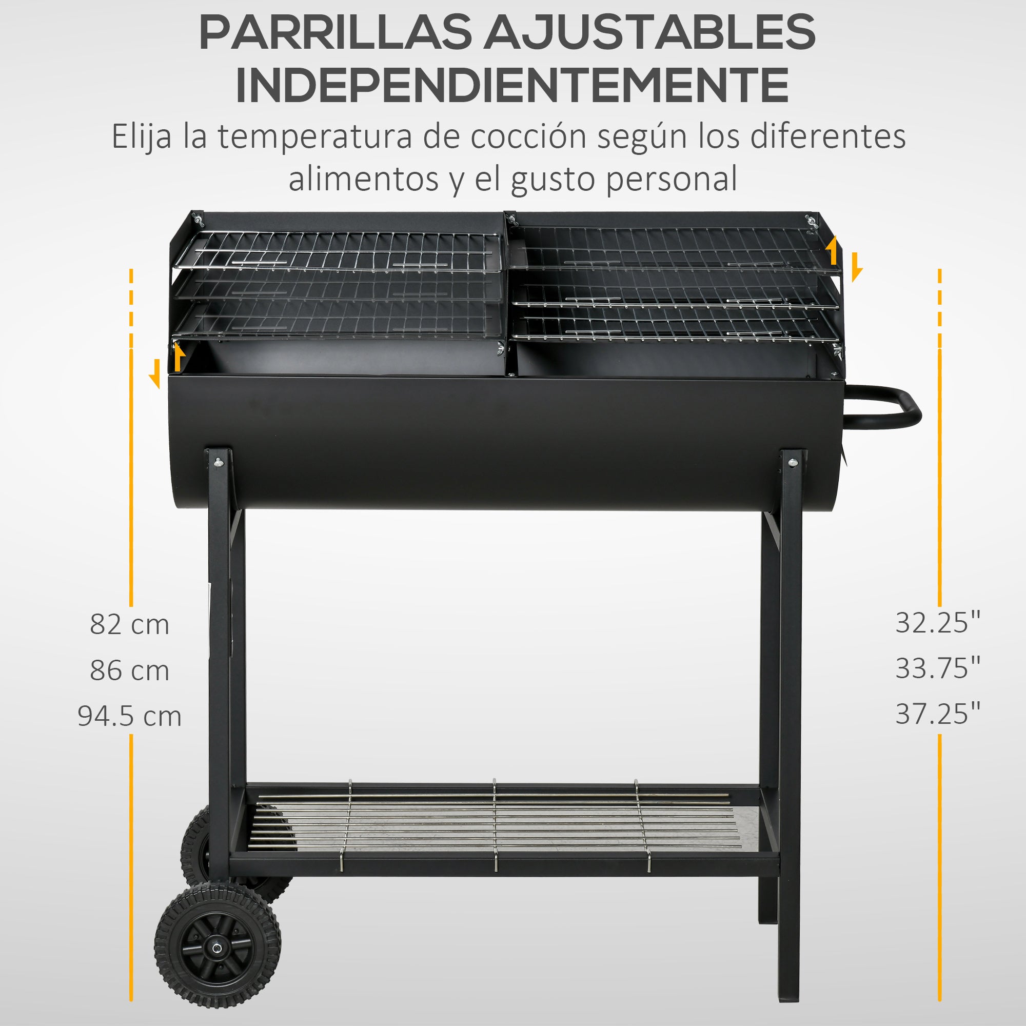 Charcoal BBQ with Adjustable Height Grill for Outdoor Portable BBQ with Storage Shelf and Wheels 90x45x96 cm Black