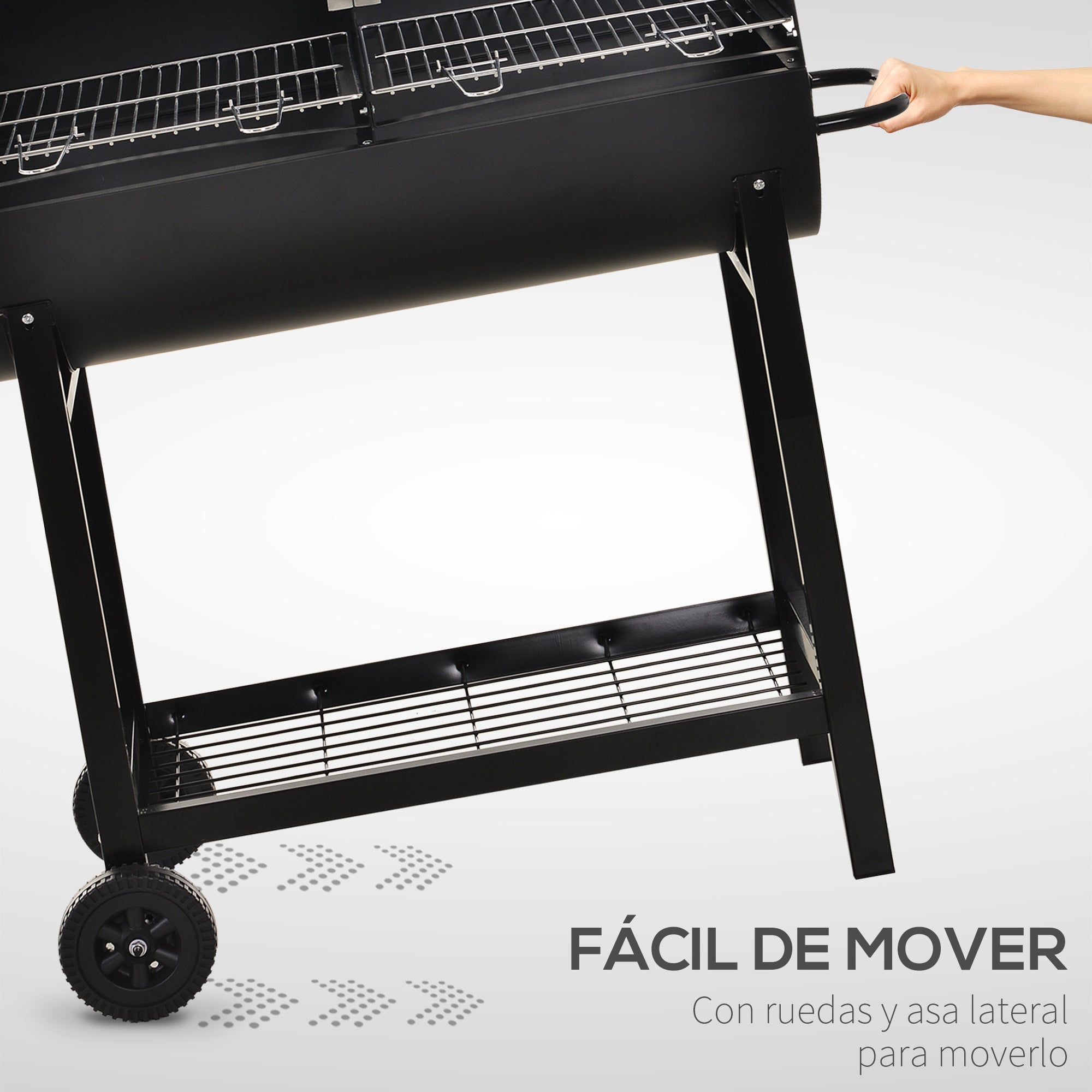 Charcoal BBQ with Adjustable Height Grill for Outdoor Portable BBQ with Storage Shelf and Wheels 90x45x96 cm Black
