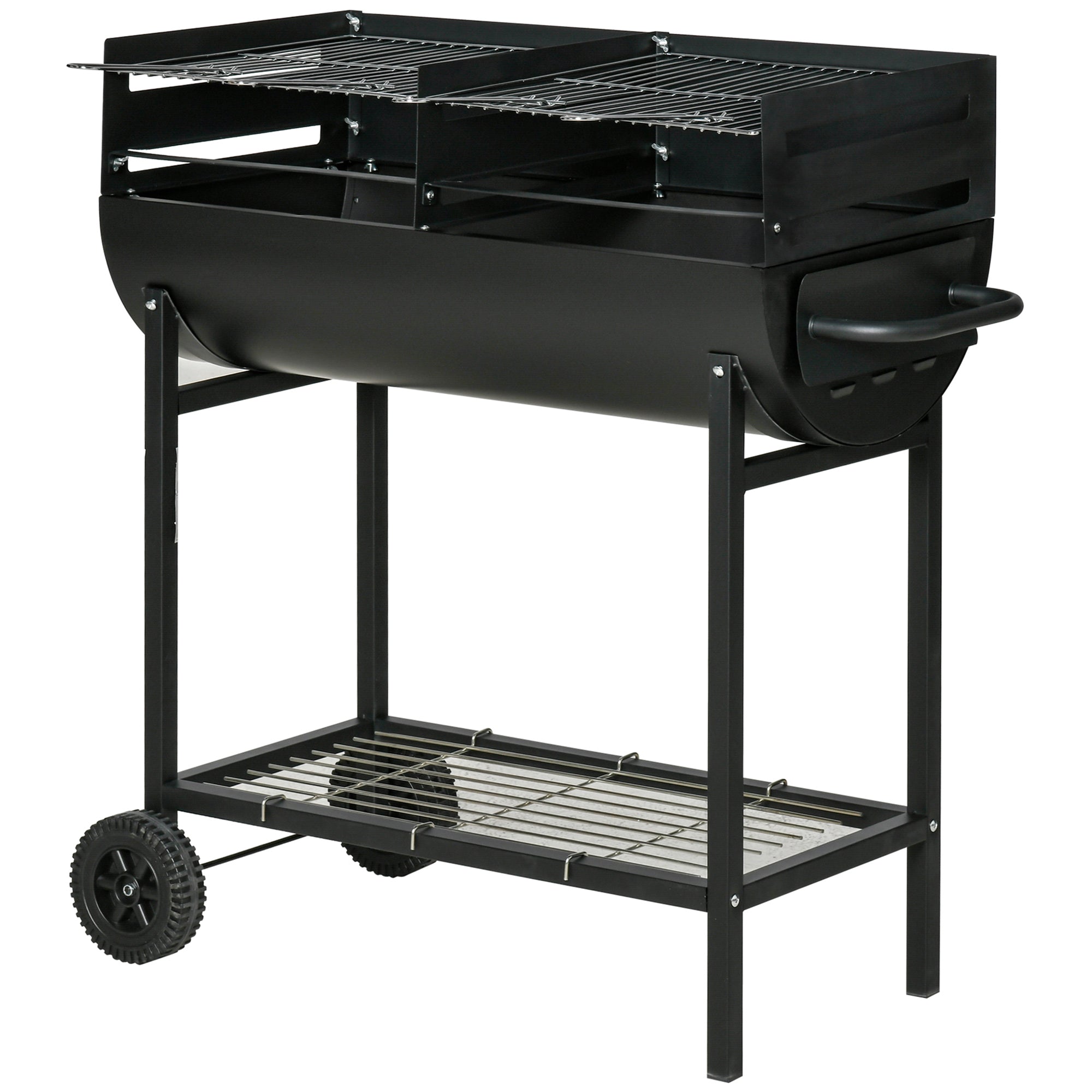 Charcoal BBQ with Adjustable Height Grill for Outdoor Portable BBQ with Storage Shelf and Wheels 90x45x96 cm Black