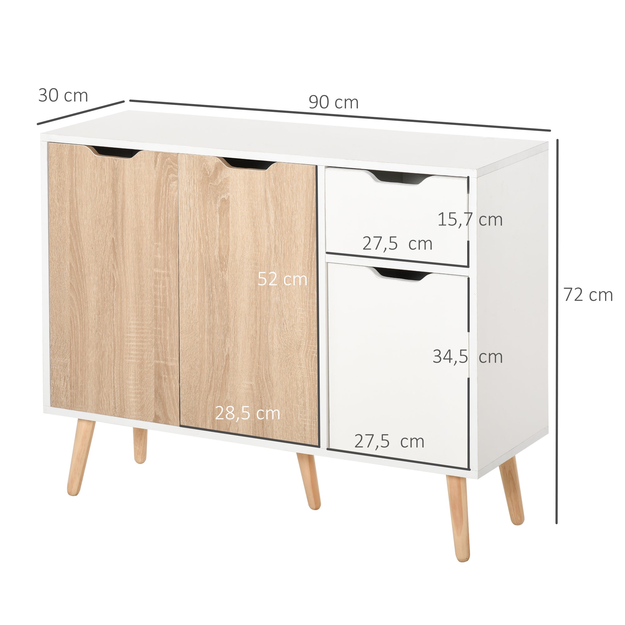 Modern Sideboard with 3 Doors and Drawer 35.4x11.8x28.3 inches White and Natural Wood