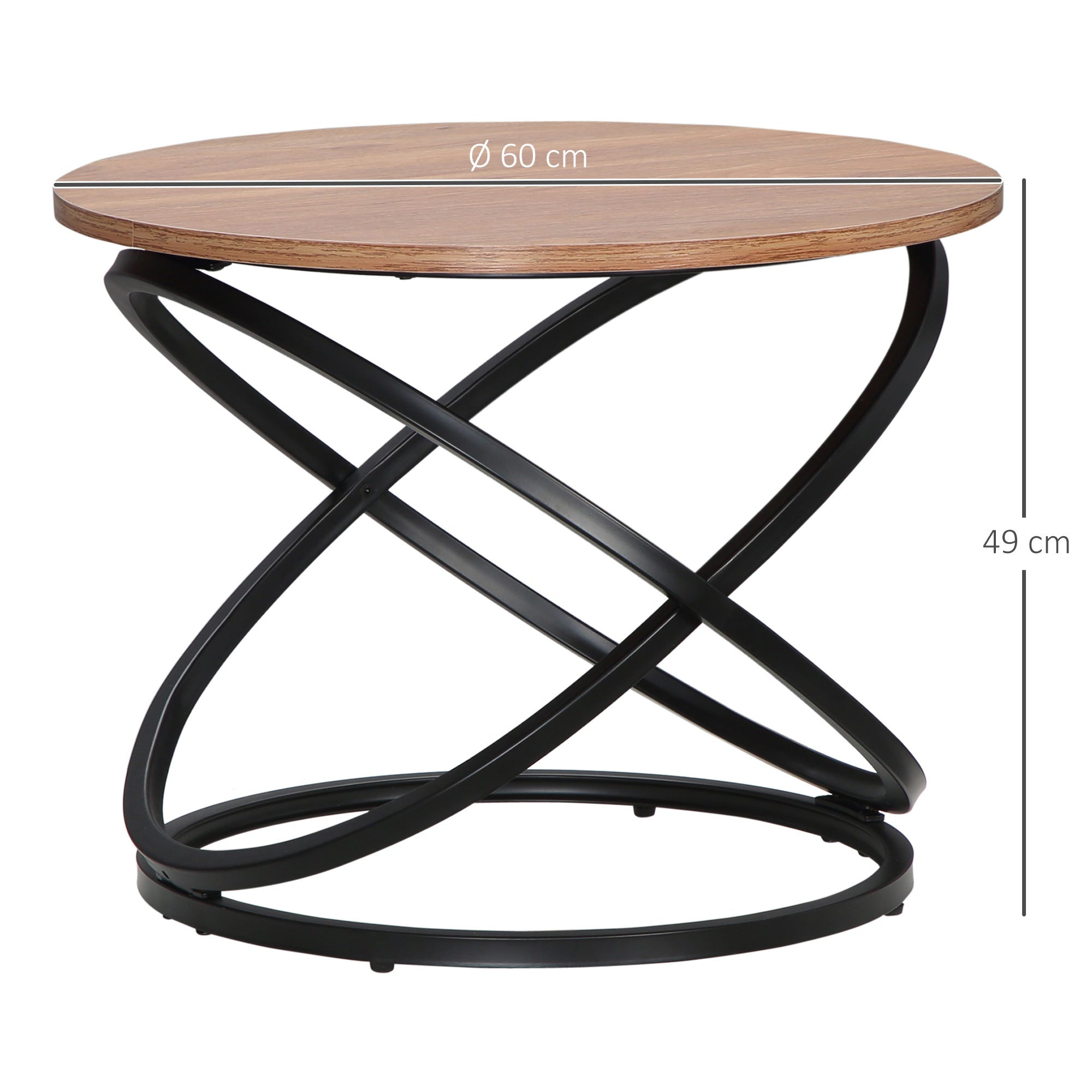 Round Coffee Table Industrial Style Side Table in Black Metal and Wood Top - dim. Ø 60 x 46H cm