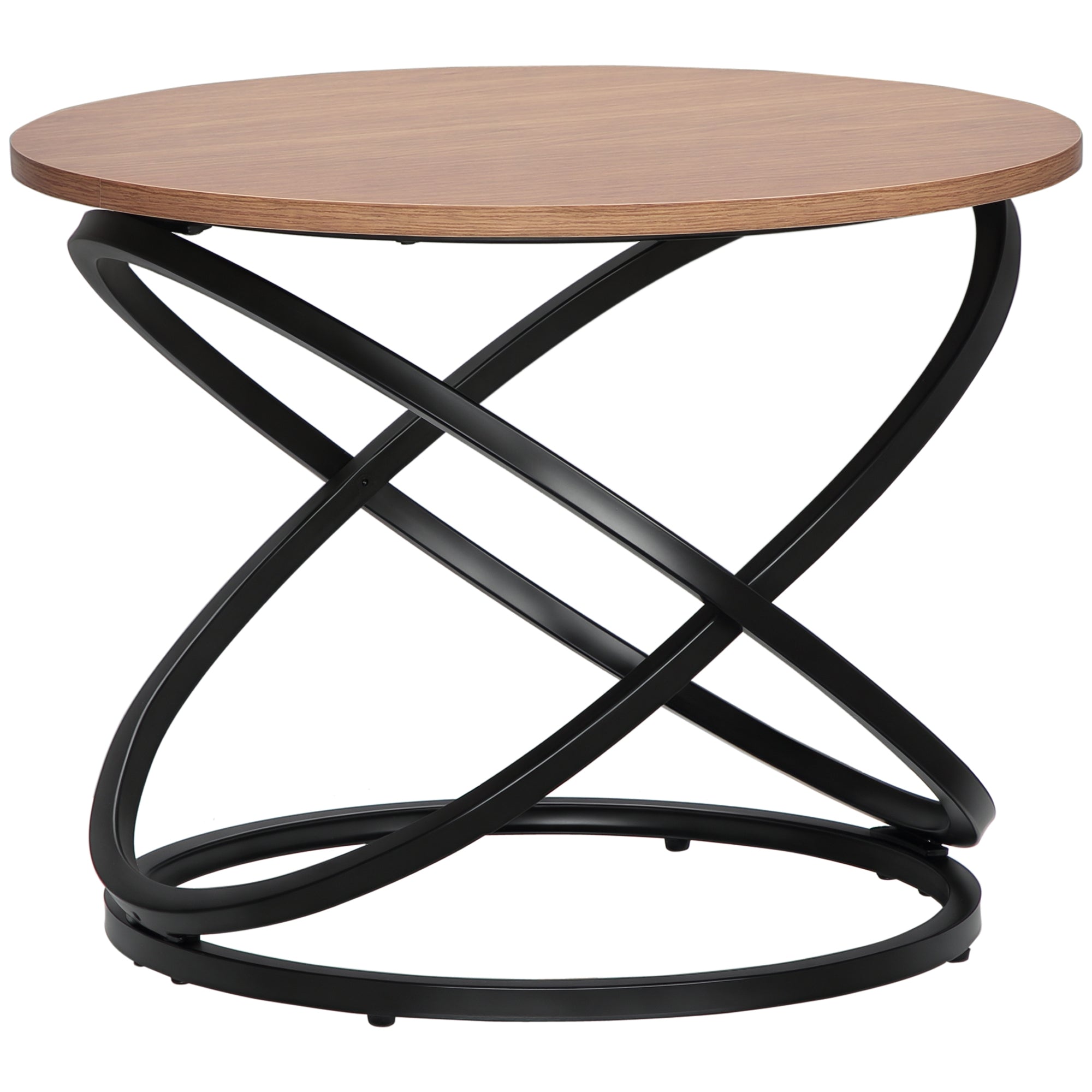 Round Coffee Table Industrial Style Side Table in Black Metal and Wood Top - dim. Ø 60 x 46H cm