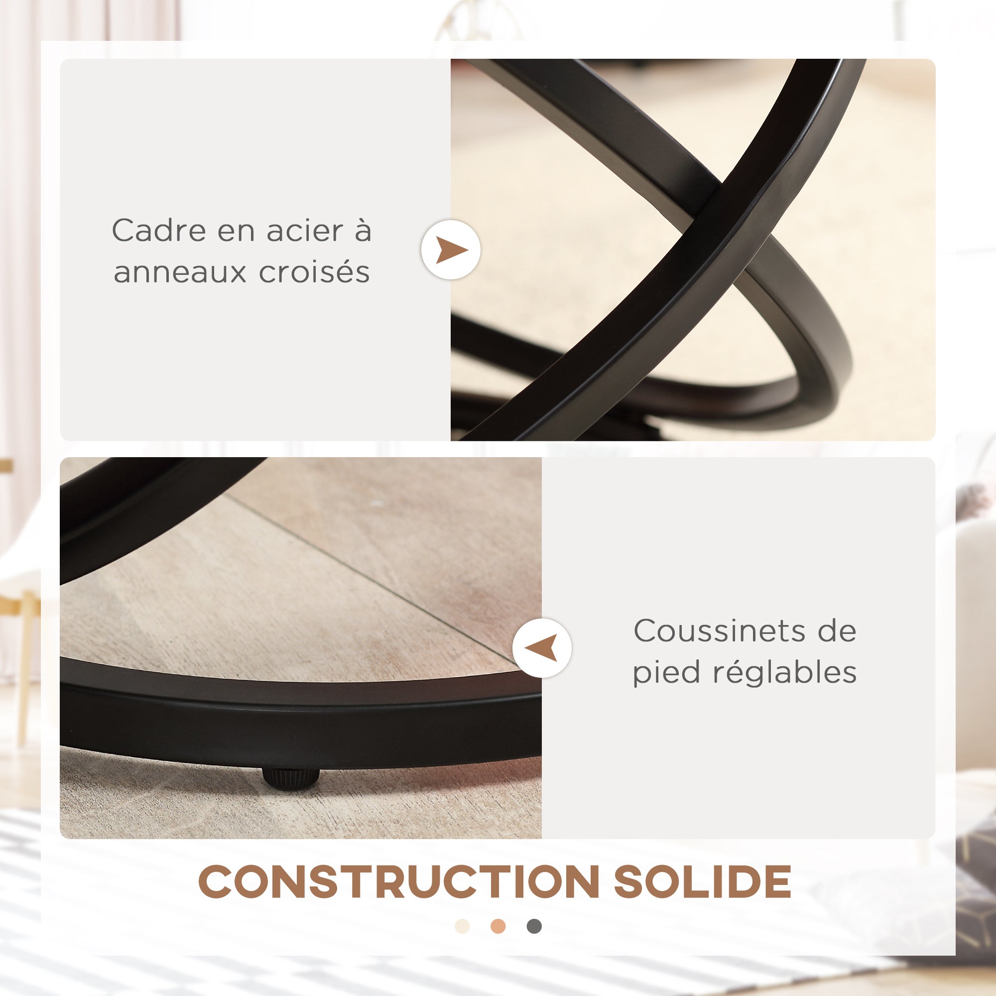 Round Coffee Table Industrial Style Side Table in Black Metal and Wood Top - dim. Ø 60 x 46H cm