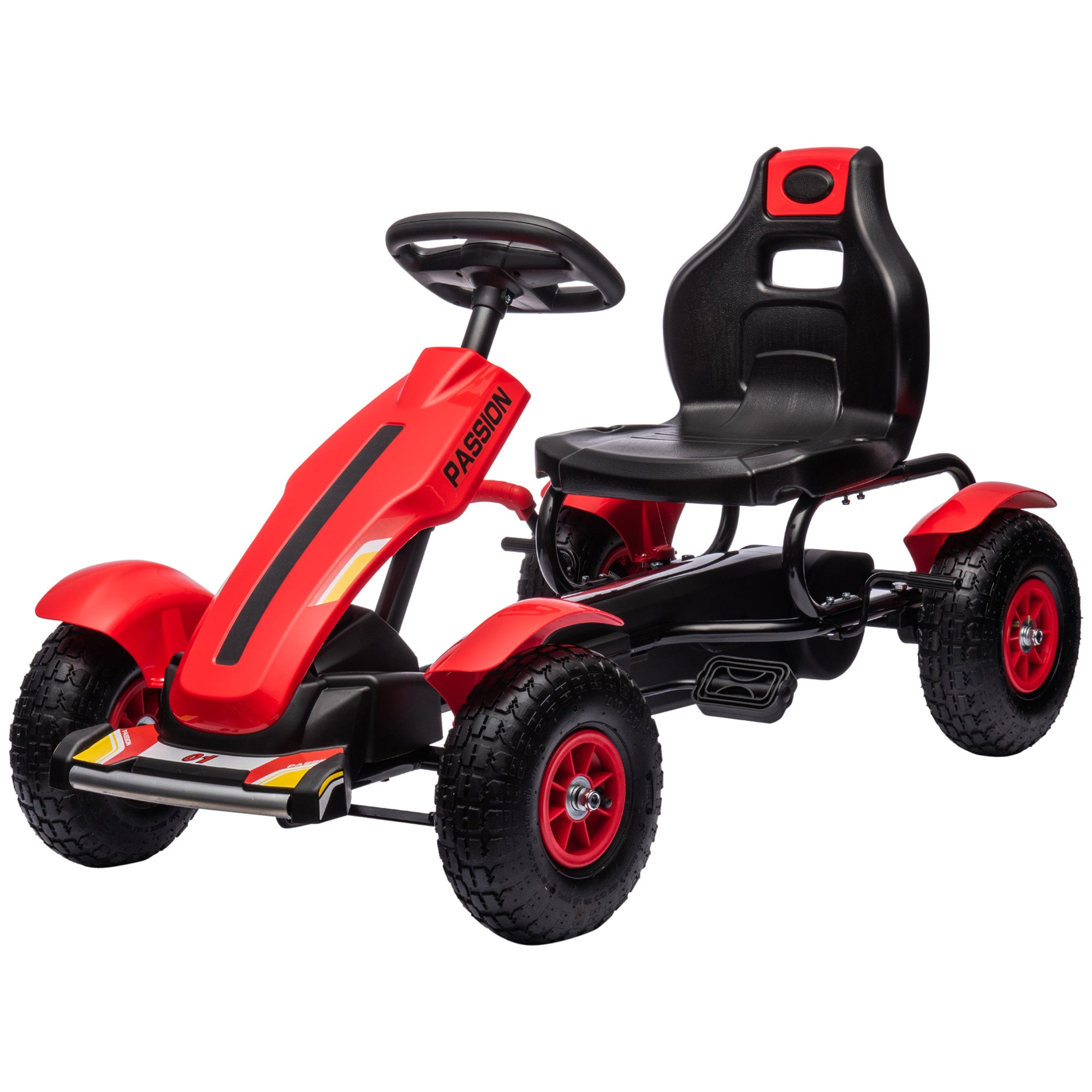 Pedal Go-Kart for Kids 5+ Years Pedal Car with Adjustable Seat Rubber Tires Hand Brake for Boys and Girls Up to 50 kg 121x58x61 cm Red