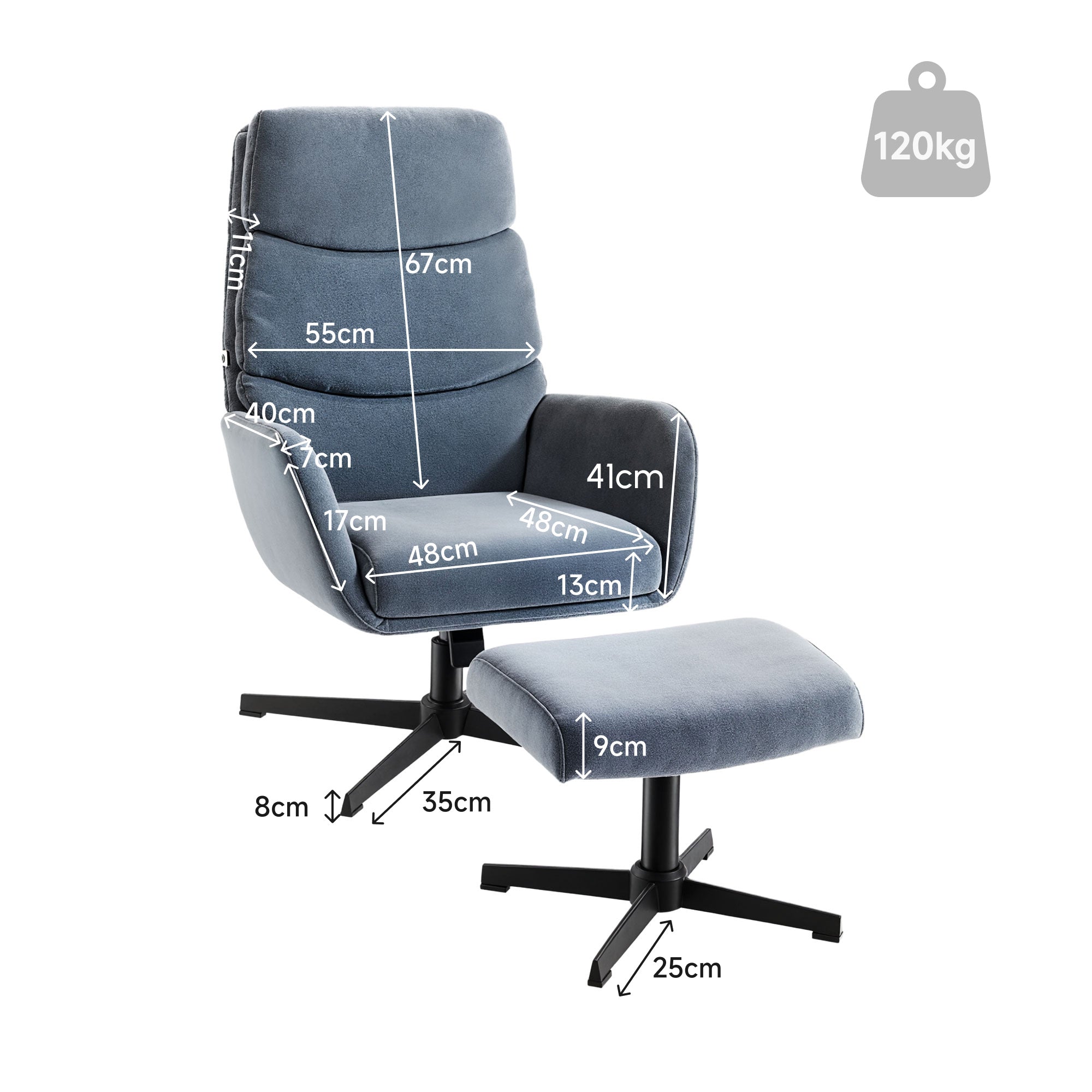 Relax Chair with Ottoman, High-Back Rocking Lounge Chair in Linen-Look Fabric with Metal Base, Accent Armchair for Living Room & Bedroom, Gray