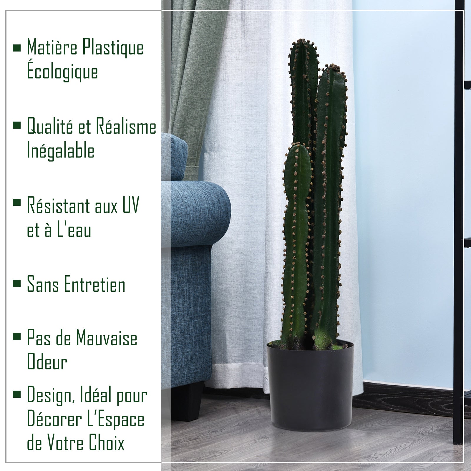 Large Realistic Artificial Cactus Big Size Ø 17 x 98H cm Green Plant