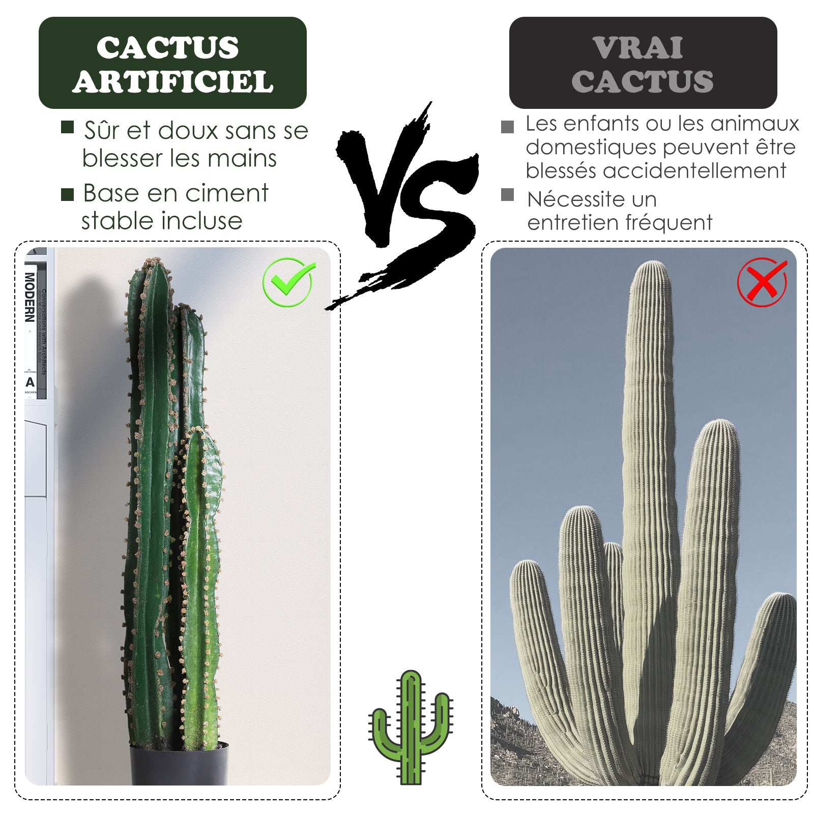 Large Realistic Artificial Cactus Big Size Ø 17 x 98H cm Green Plant