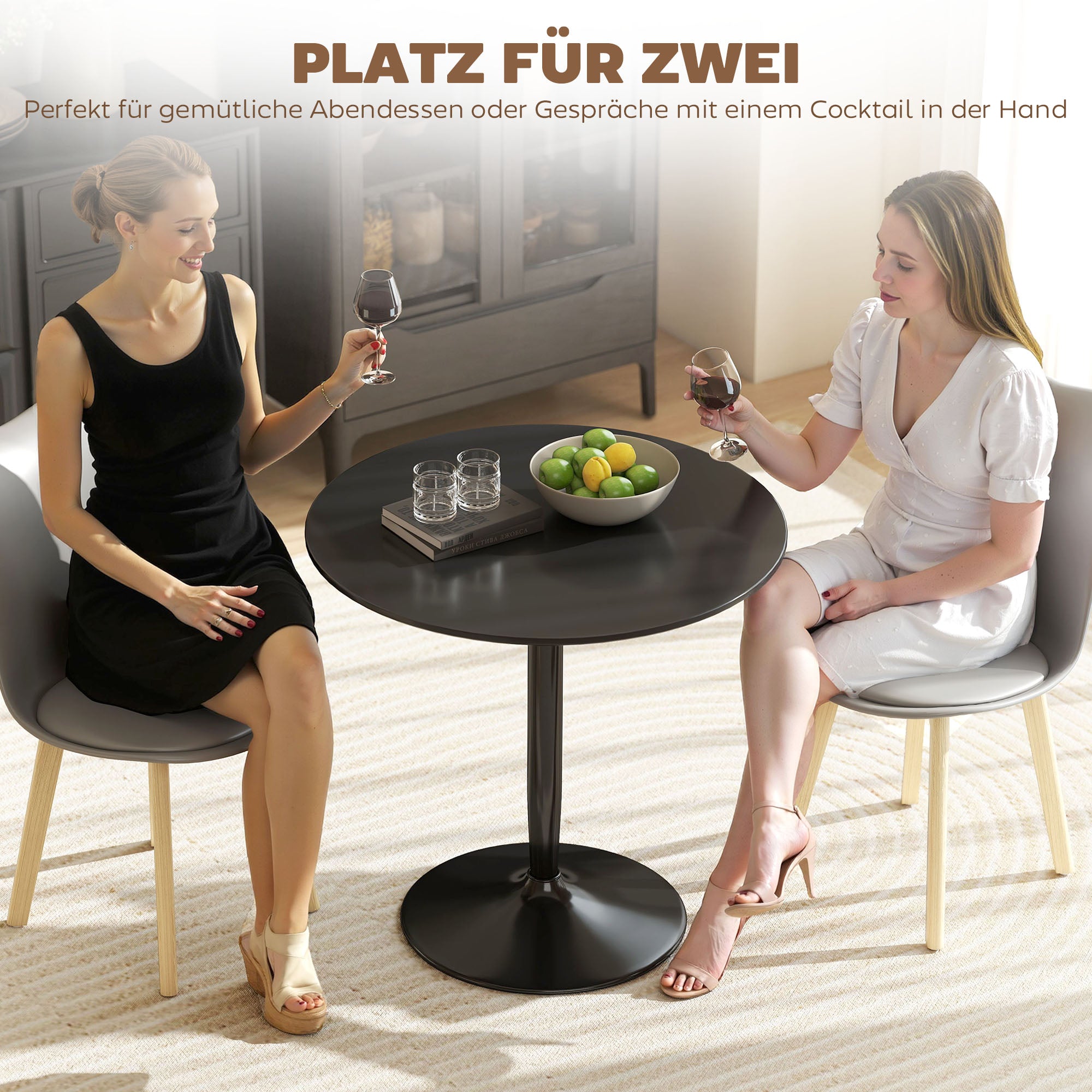 Round Dining Table 31.5" Ø x 29.5" H – 2-Person Kitchen Table with Powder-Coated Steel Pedestal and Anti-Slip Feet, Modern Small Dining Table, Black