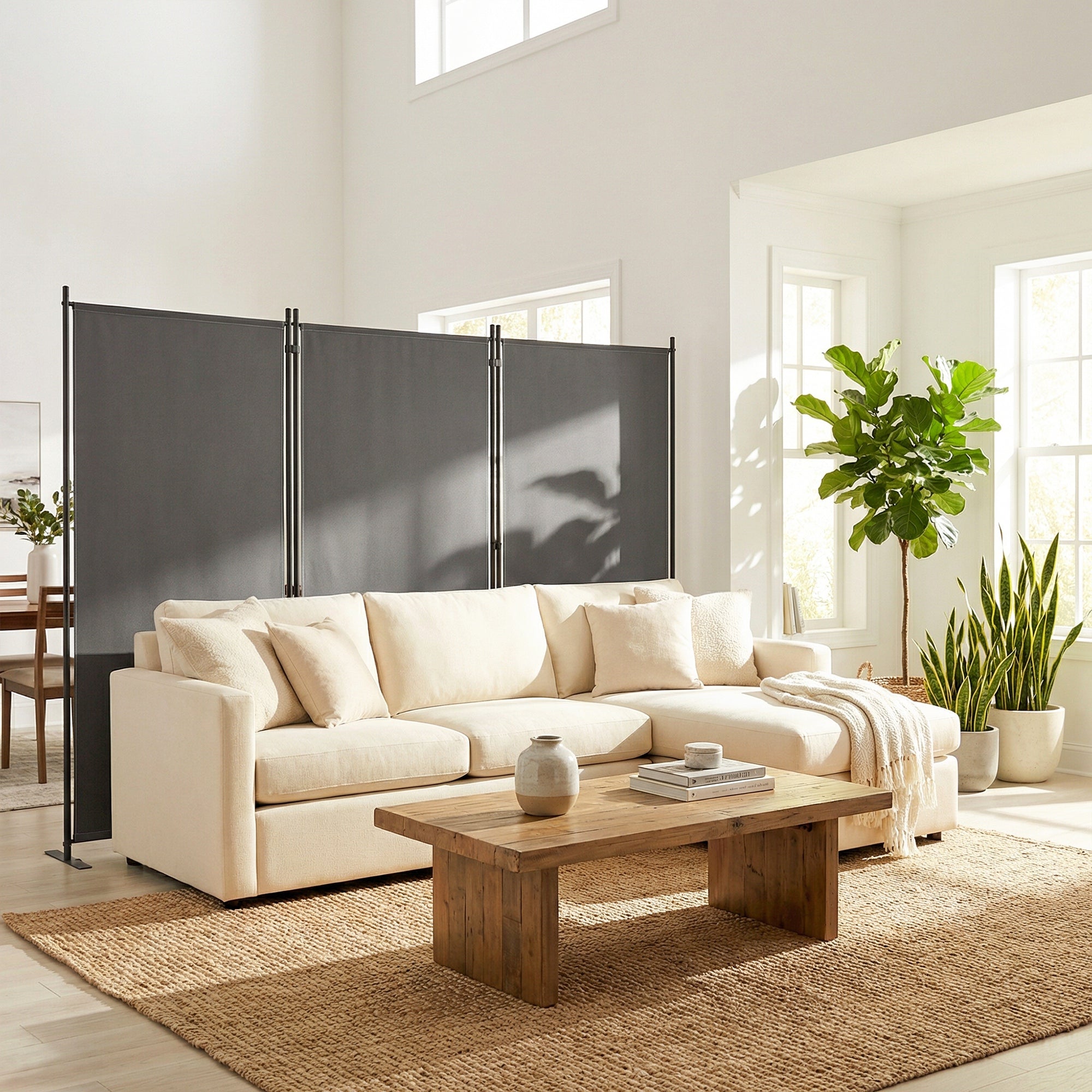 3-Panel Folding Screen, 260 x 180 cm (102.4 x 70.9 in), Room Divider with Metal Frame, UPF 30+, Indoor/Outdoor for Garden, Patio, Terrace, Dark Gray