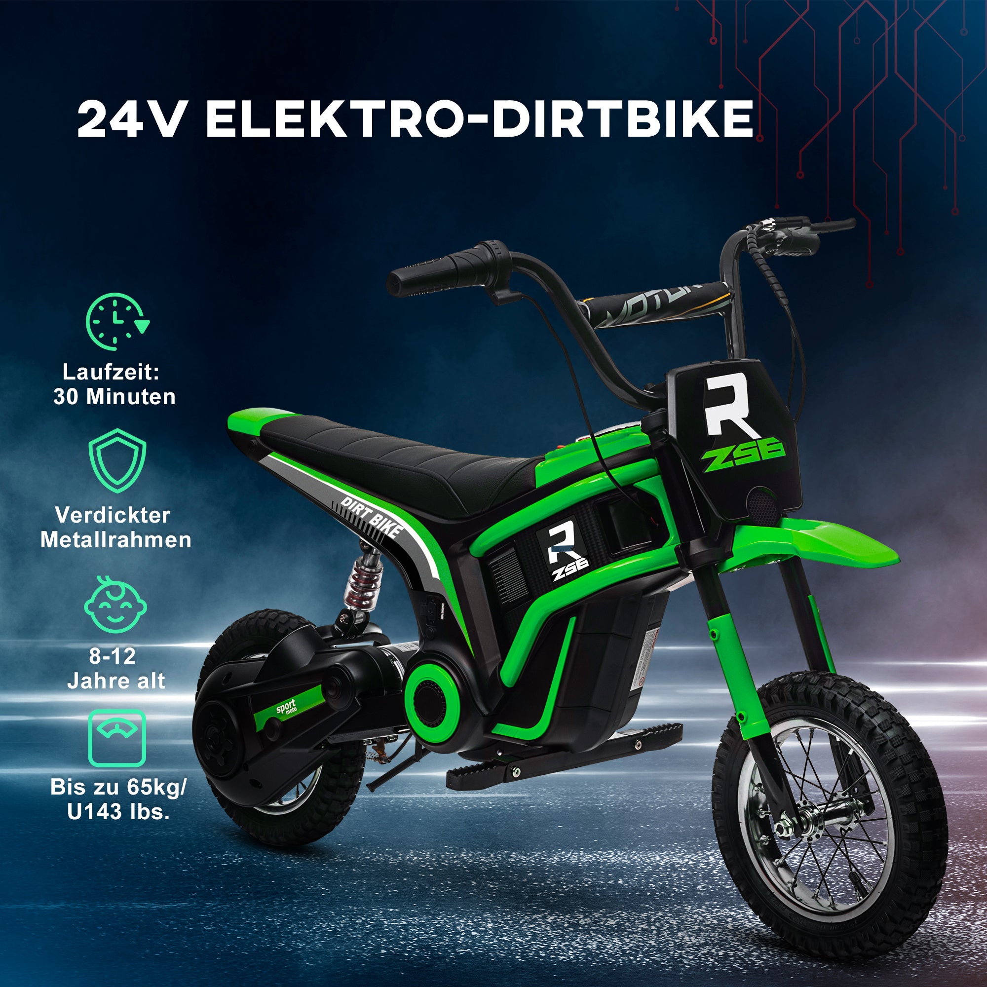 Electric Motorcycle for Kids Electric Motorcycle with 24V 350W Motor, 8-16 KM/H Speed Mode, 12 Inch Air Tires, Electric Motorcycle with Music Headlights, Moto Cross for Kids 8-12 Years Green