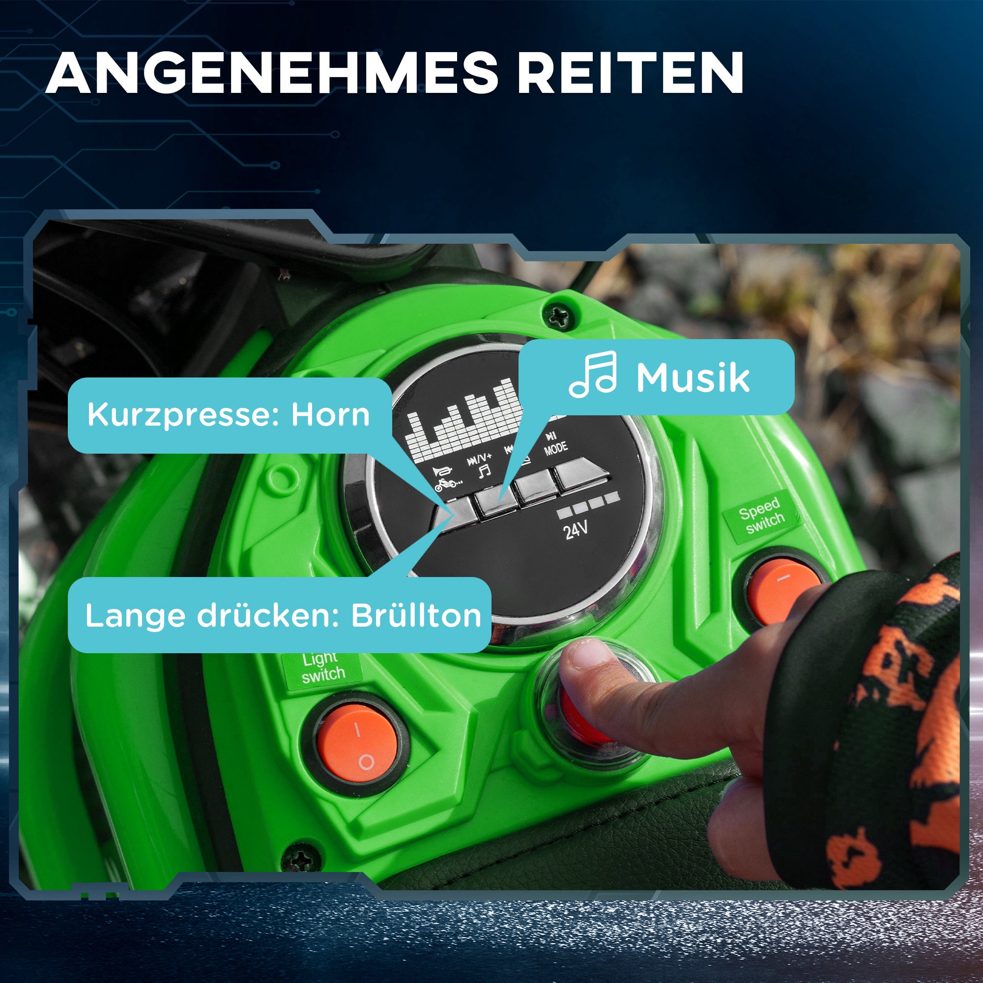 Electric Motorcycle for Kids Electric Motorcycle with 24V 350W Motor, 8-16 KM/H Speed Mode, 12 Inch Air Tires, Electric Motorcycle with Music Headlights, Moto Cross for Kids 8-12 Years Green