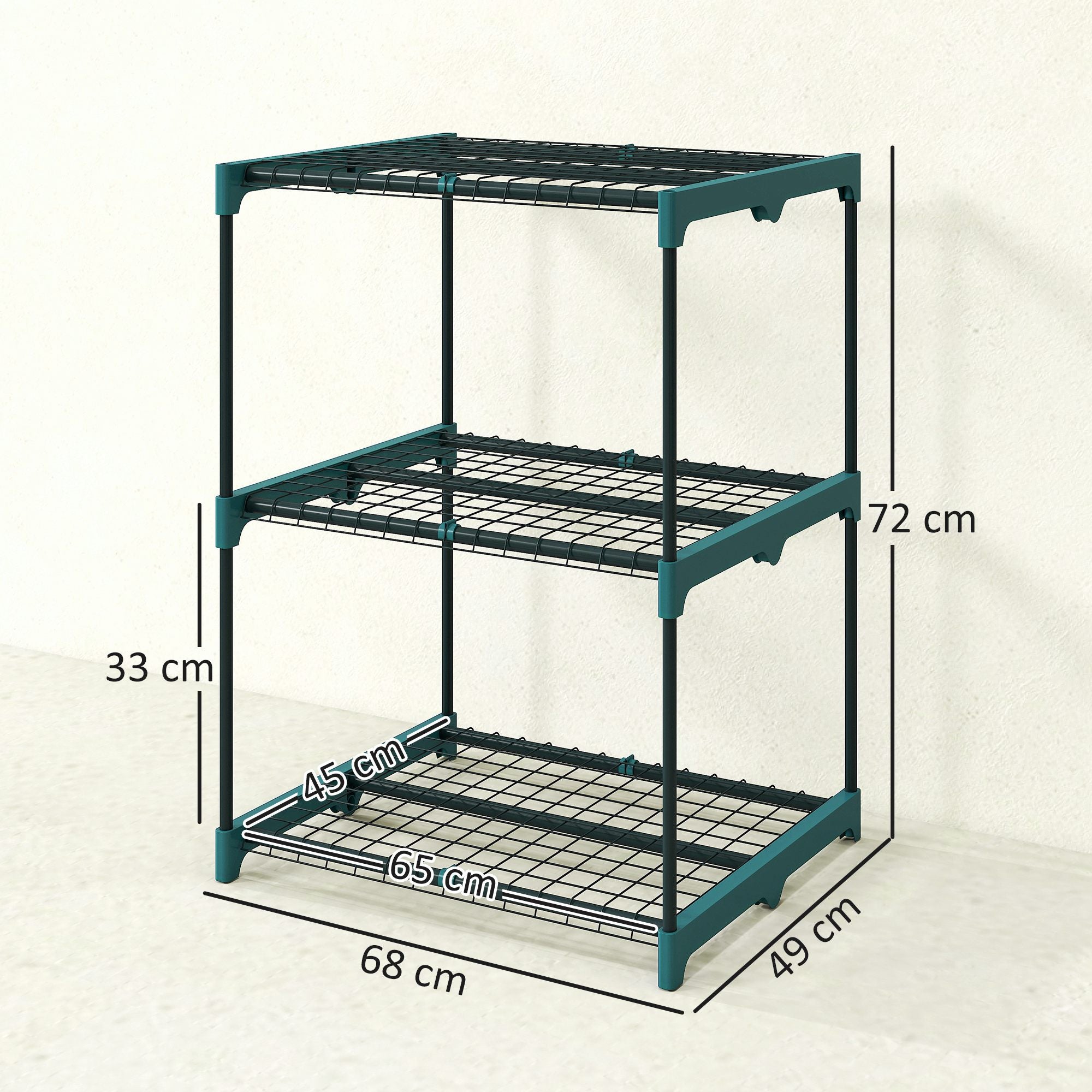 3-Tier Plant Stand, 72 cm (28.3 in) High Flower Rack for Indoor & Outdoor, Steel Multi-Level Plant Shelf, Pot Holder for Garden & Balcony, Dark Green