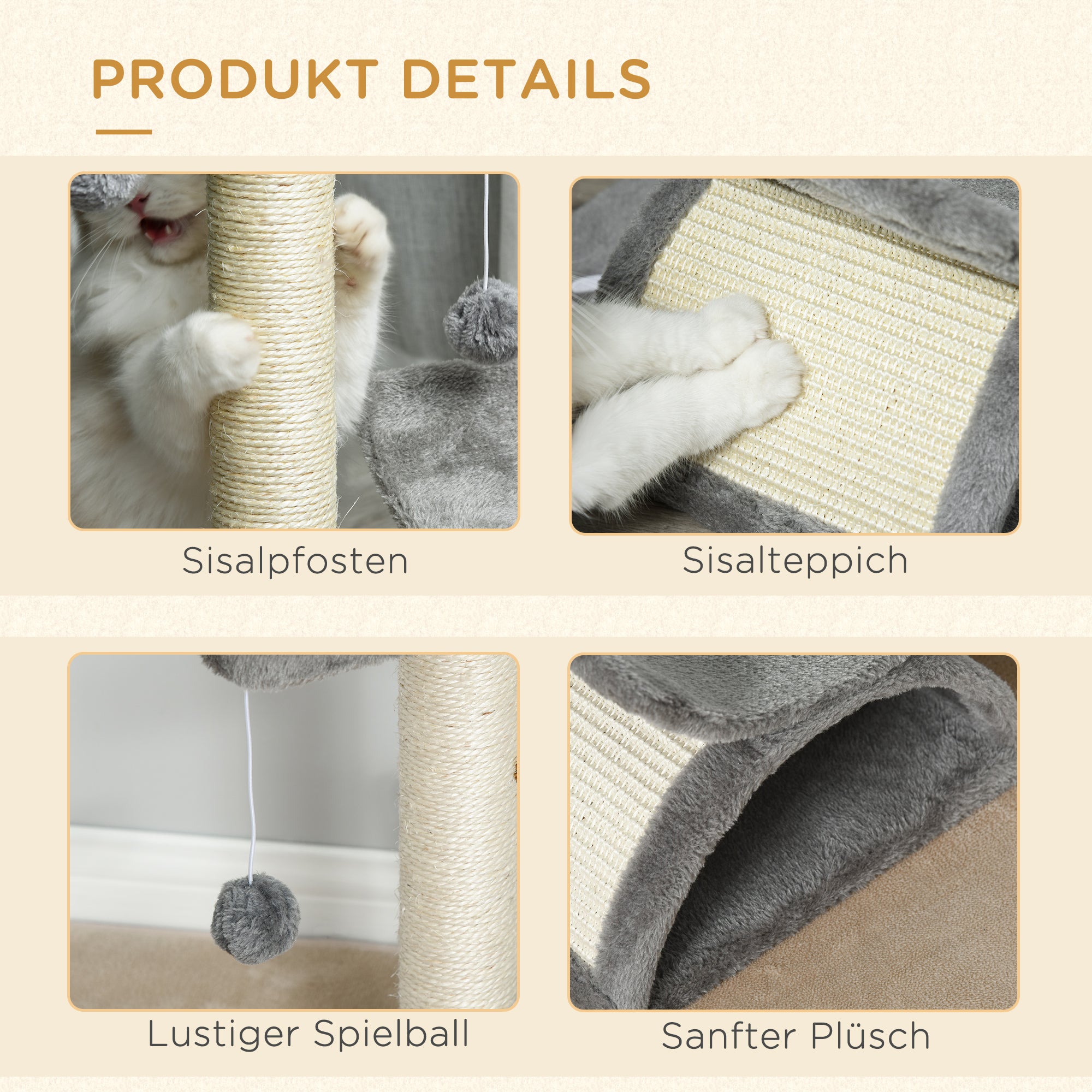 Small Cat Scratching Post Tree Cat Toy Scratching Post for Cats with Play Ball Brown 40 x 30 x 43 cm