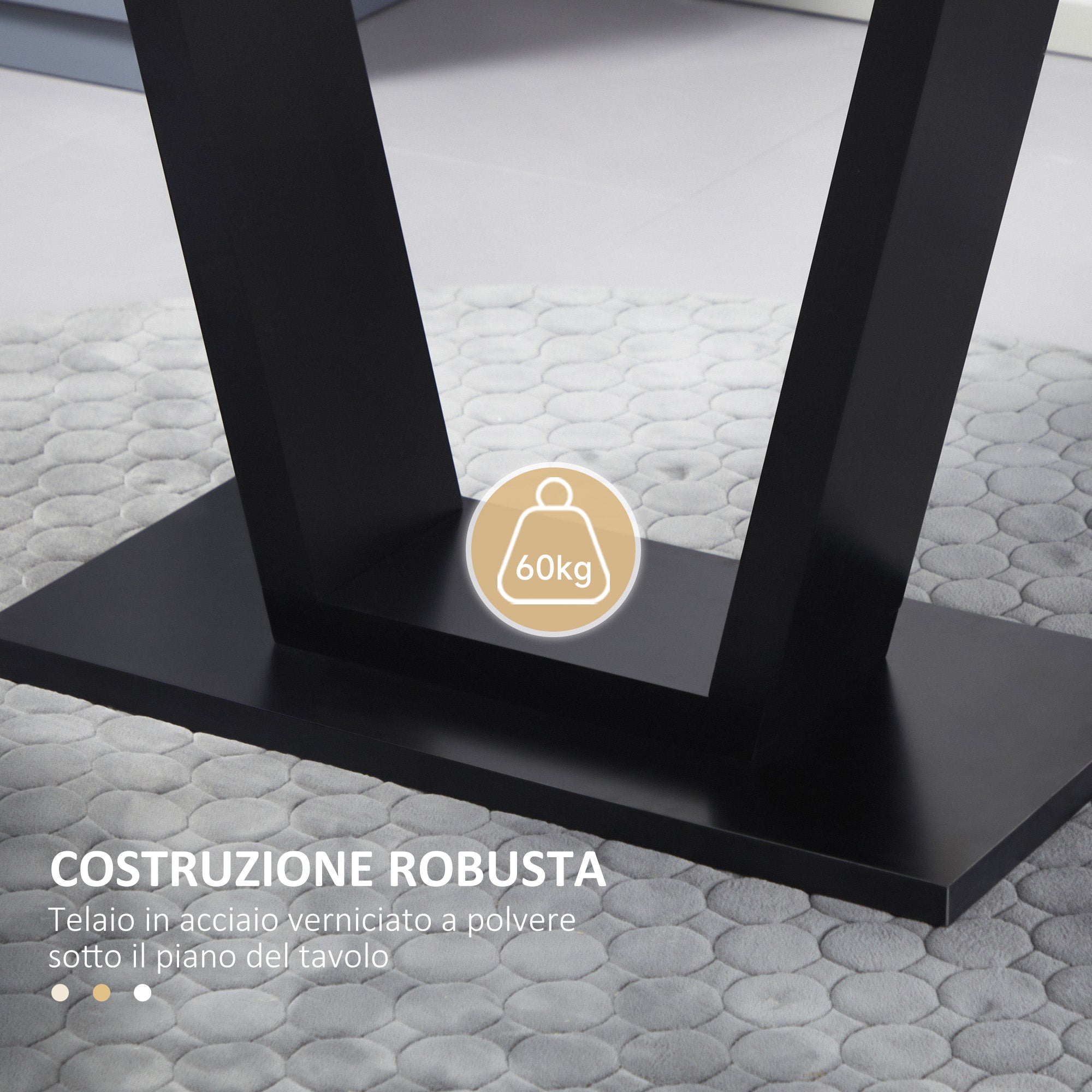 Dining Table for 4-6 people, Living Room Table with Marble Effect Top, 140x80x76 cm