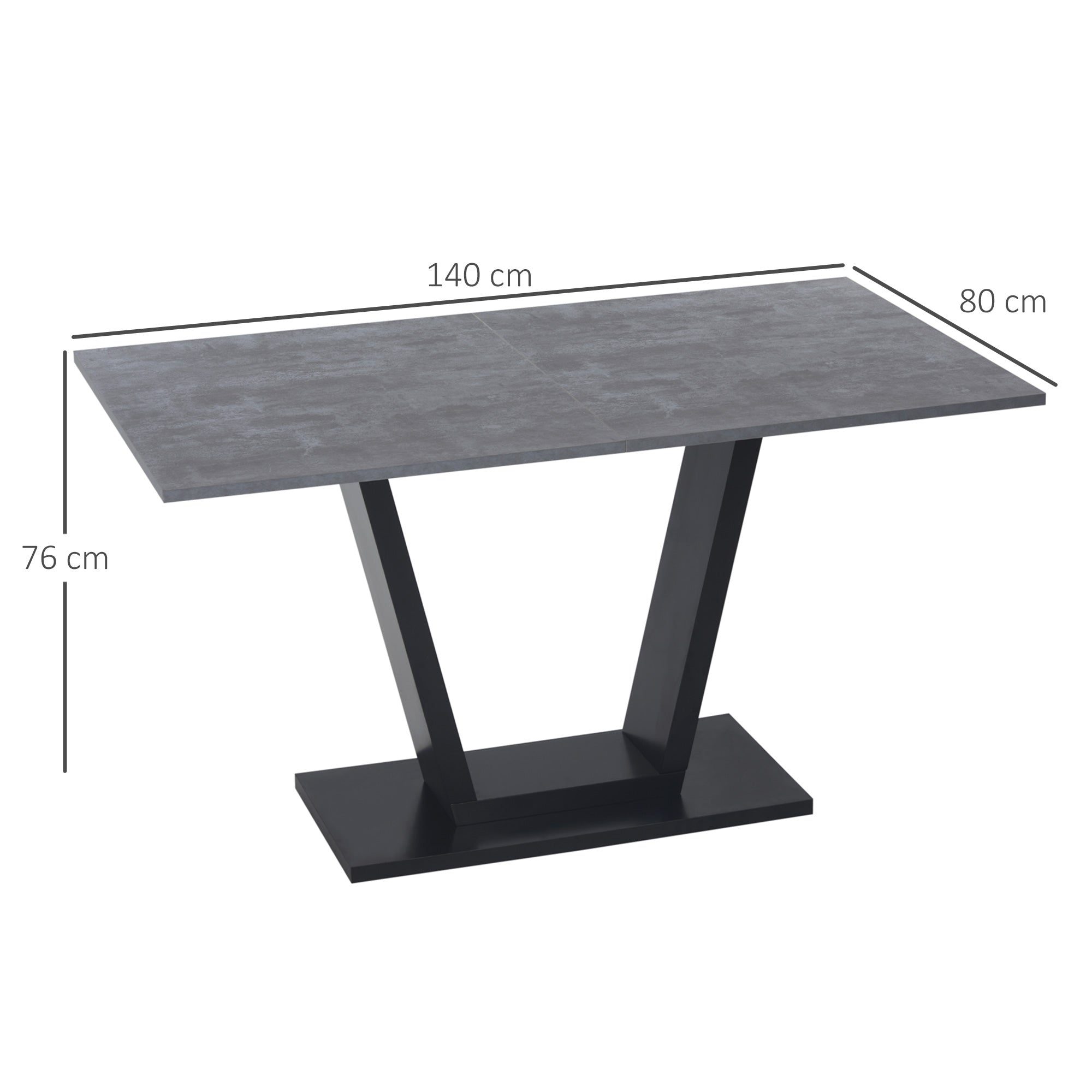 Dining Table for 4-6 people, Living Room Table with Marble Effect Top, 140x80x76 cm