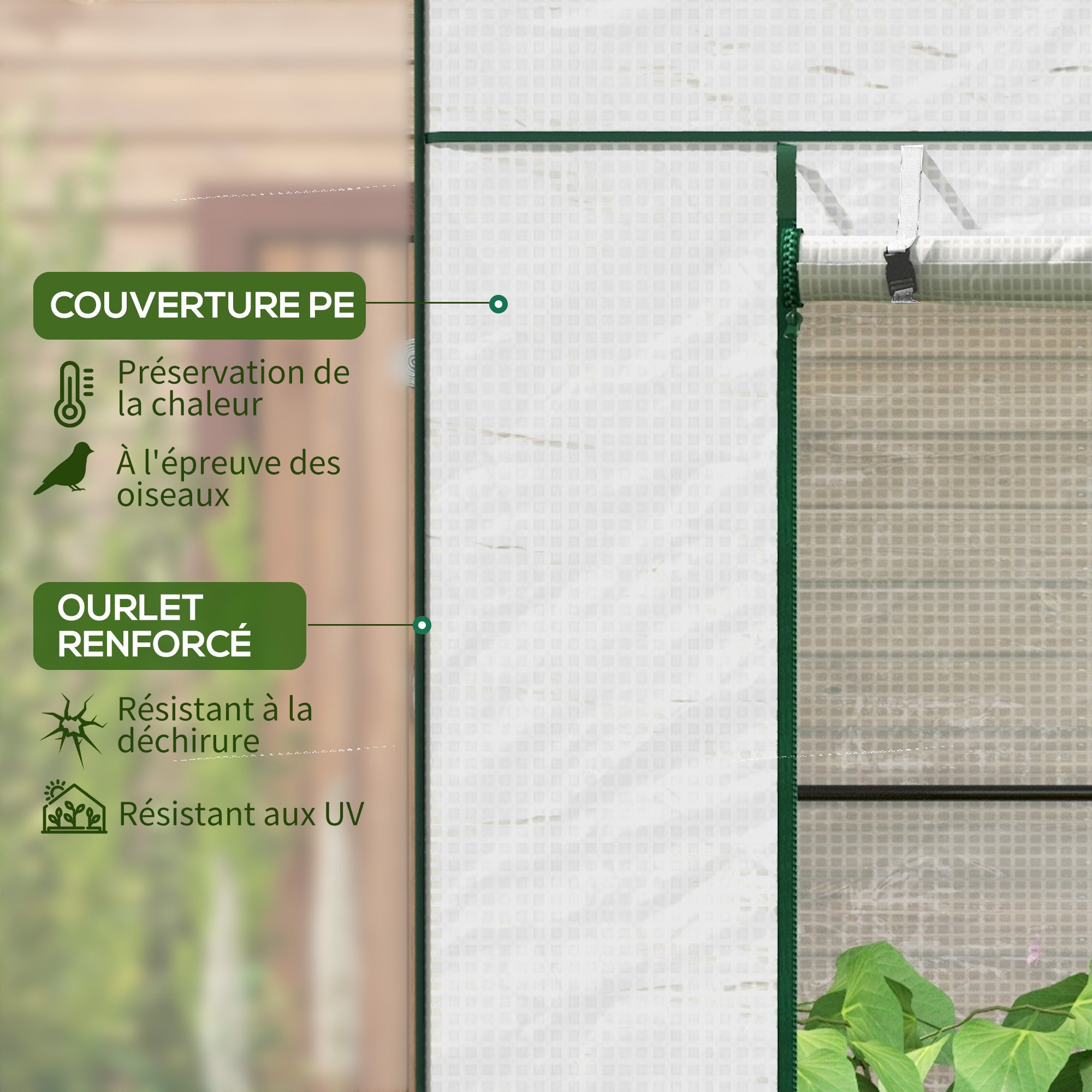 PE Garden Greenhouse, Balcony Greenhouse, Reinforced 140 g/m² Cover, Steel Frame, Roll-Up Zippered Door, 2 Windows, for Vegetables Plants Flowers, Indoor and Outdoor, 196x77x197cm, White