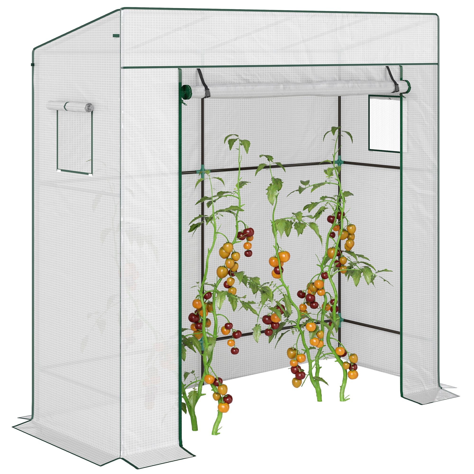 PE Garden Greenhouse, Balcony Greenhouse, Reinforced 140 g/m² Cover, Steel Frame, Roll-Up Zippered Door, 2 Windows, for Vegetables Plants Flowers, Indoor and Outdoor, 196x77x197cm, White