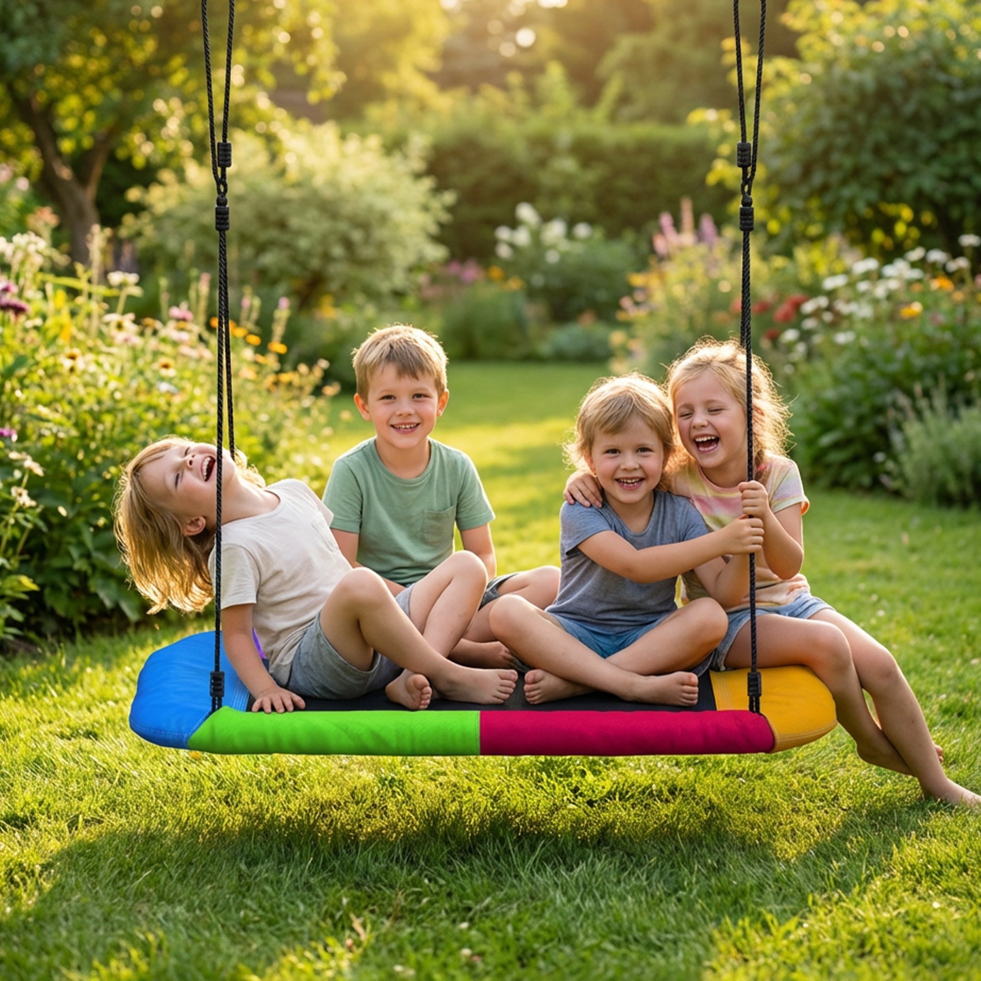 Adjustable Nest Swing 148 x 77 cm (58.3 x 30.3 in) – Up to 300 kg (661 lb) | Garden Hanging Swing with Adjustable Ropes, for Ages 3–8, Indoor & Outdoor, Multicolor