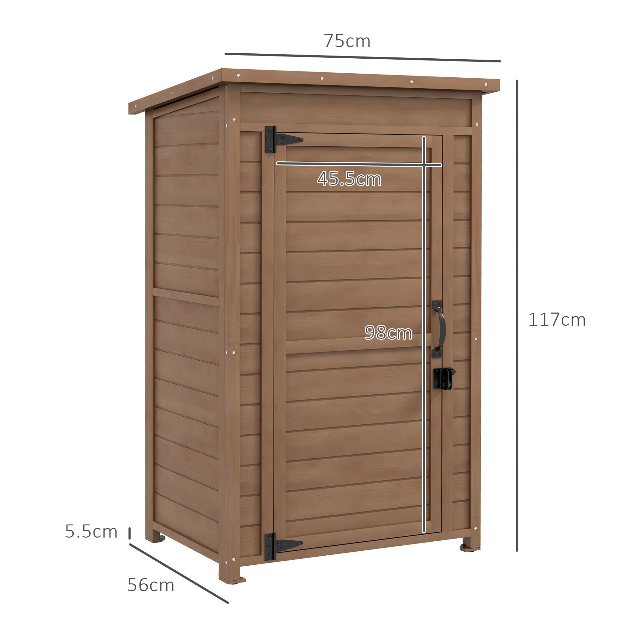 Outdoor Cabinet with Adjustable Shelf and Sloping Roof, Garden Wooden Cabinet with Latch, 75x56x117cm, Brown