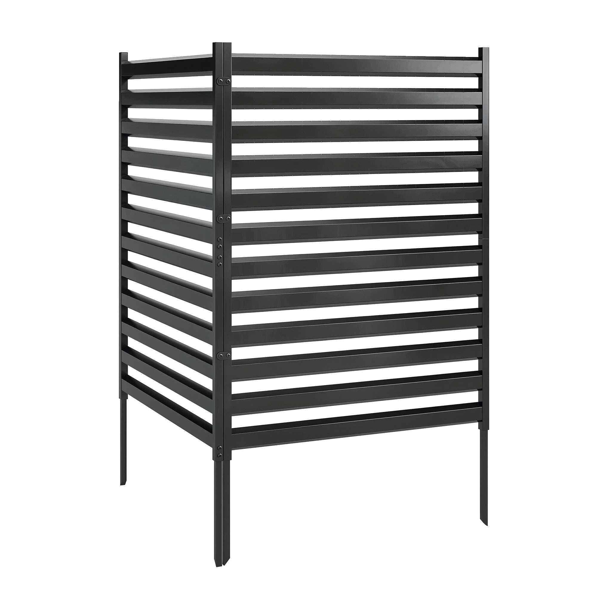 Garden Fence 2 Panels 59.8 x 35.8 in Metal Privacy Fence with Posts & End Caps, Plug-In Decorative Rust-Resistant Outdoor Panels for Trash, Pool, No-Dig Installation, Black