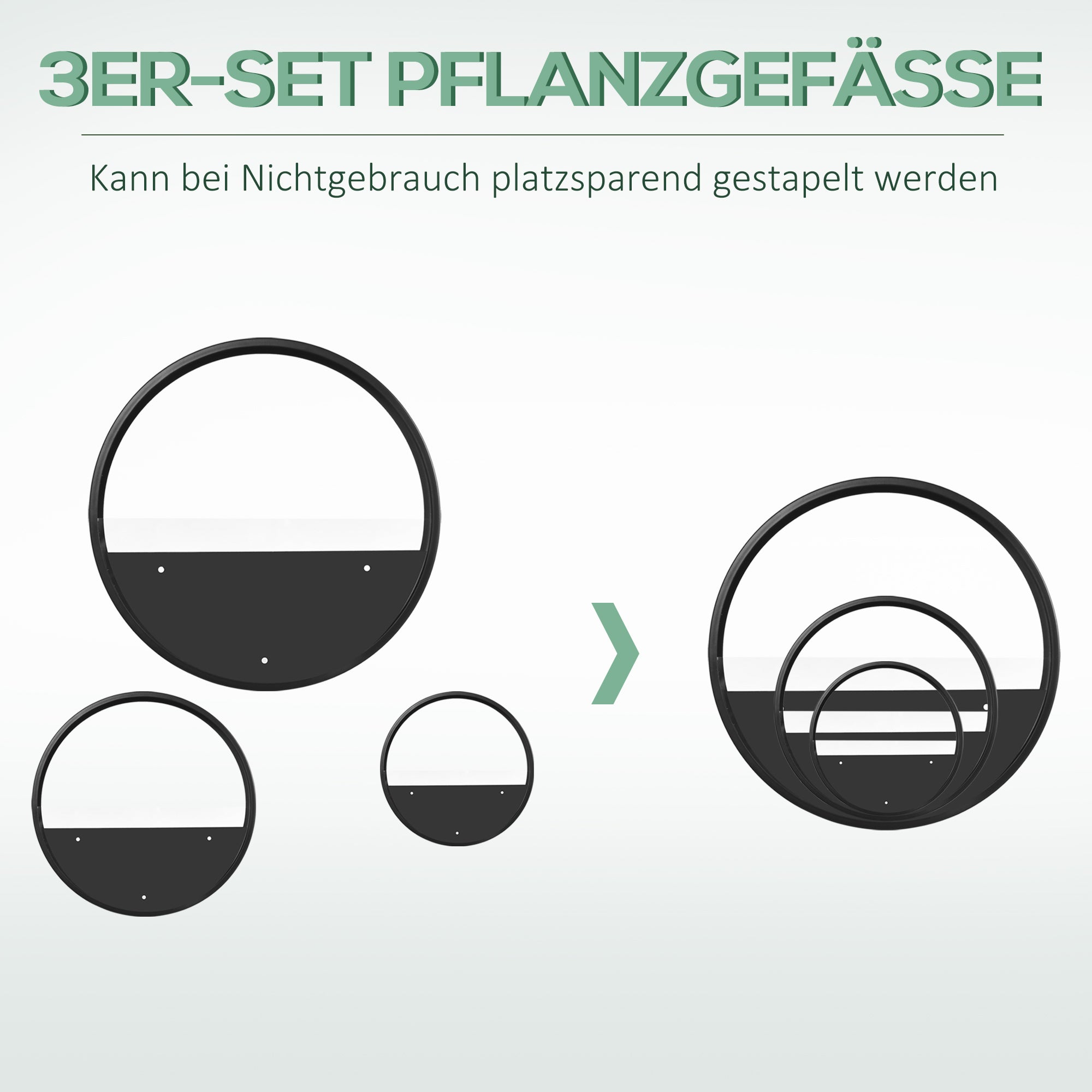 3-Piece Set Planters, Wall Planter, Plant Container for Succulents, Cacti, Wall Vase for Garden, Living Room, Steel, Black