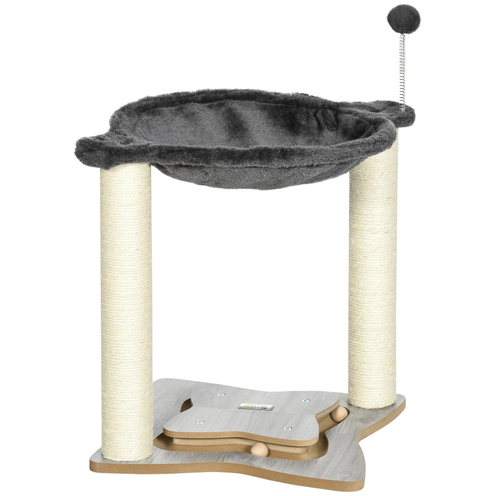 Cat Scratching Tree for Cats Up to 5kg with Hammock, Play Balls, and Sisal Posts, MDF and Plush Cat Tower, 53.5x53.5x66cm, Gray