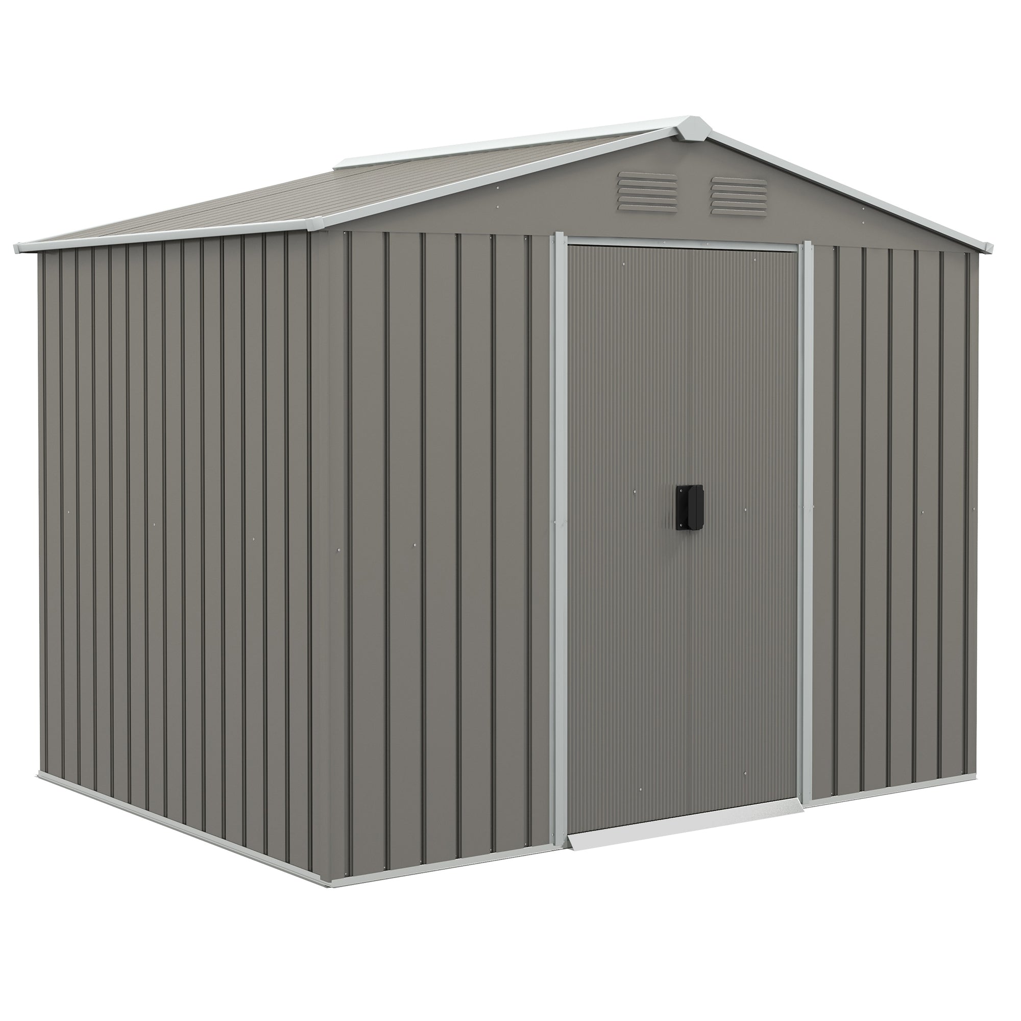 Garden Shed Outdoor 3.6 m² 236x174x190 cm Outdoor Garden Shed with 2 Sliding Doors Sloping Roof and 4 Windows for Patio Terrace Light Gray