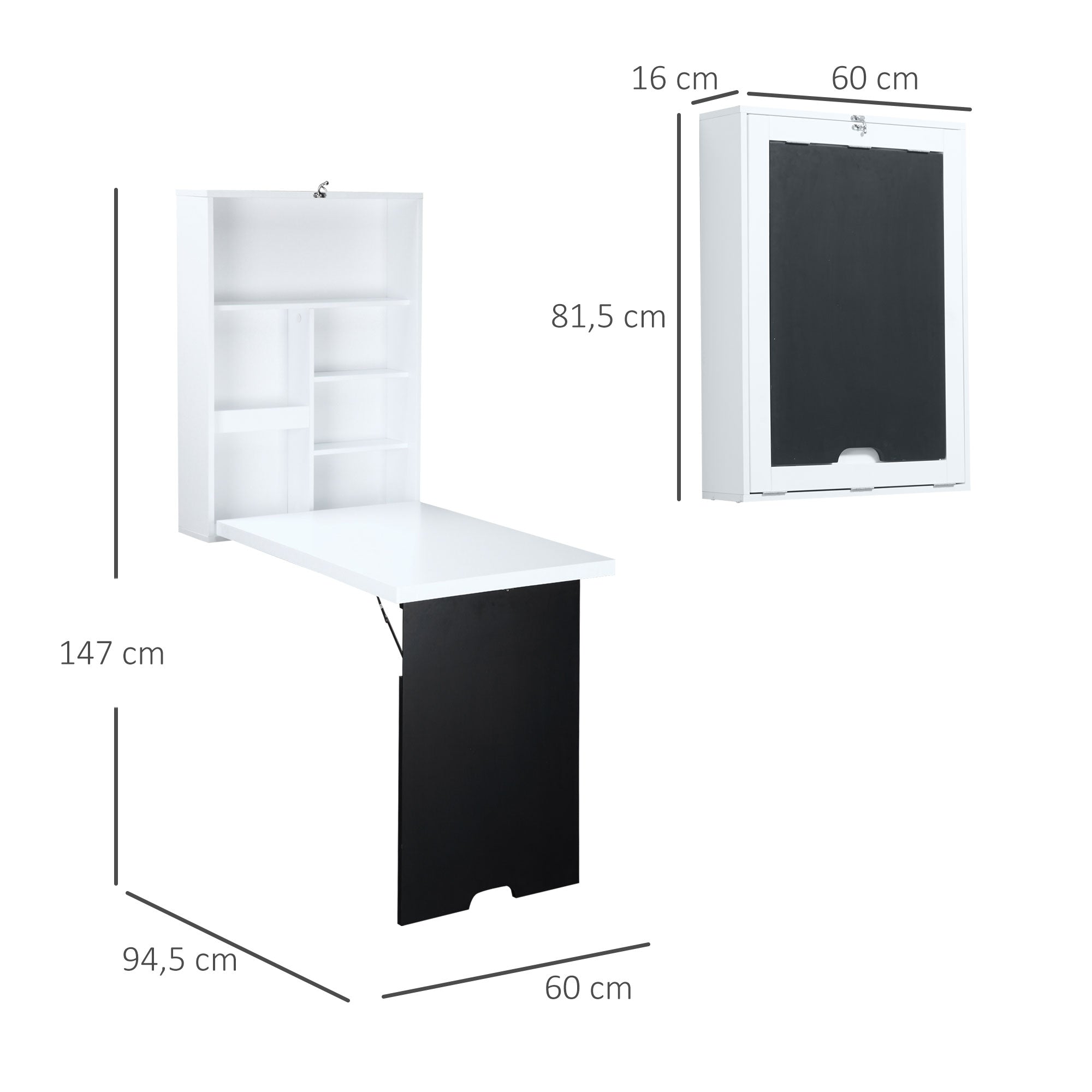 Wall-mounted Foldable Desk Wall-mounted Foldable Table Shelf + Integrated Chalkboard MDF White