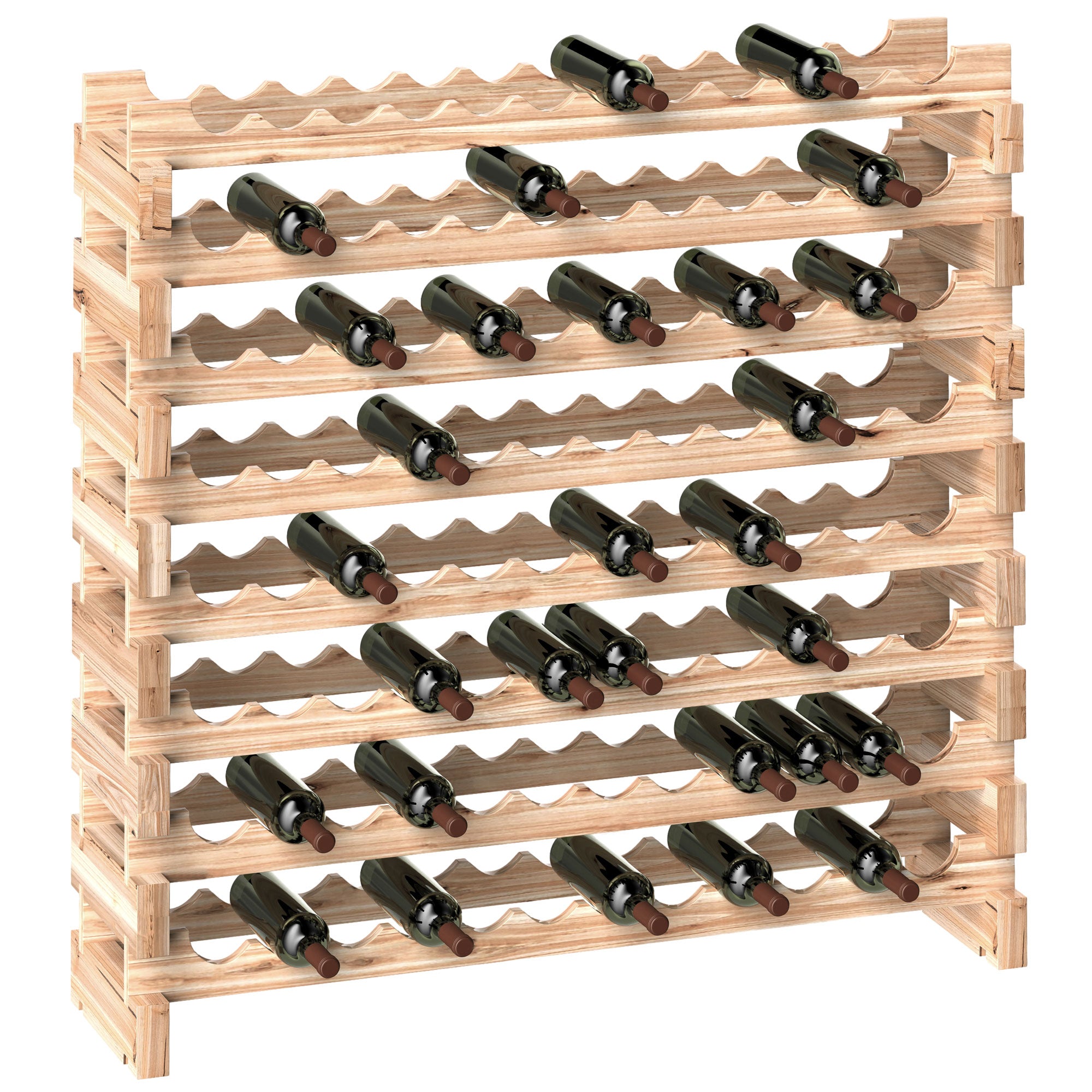 Fir Wood Wine Rack, Wine Cellar with 8 Shelves for 96 Bottles and Maximum Weight 100 kg, 114x28x113.5 cm, Natural Wood